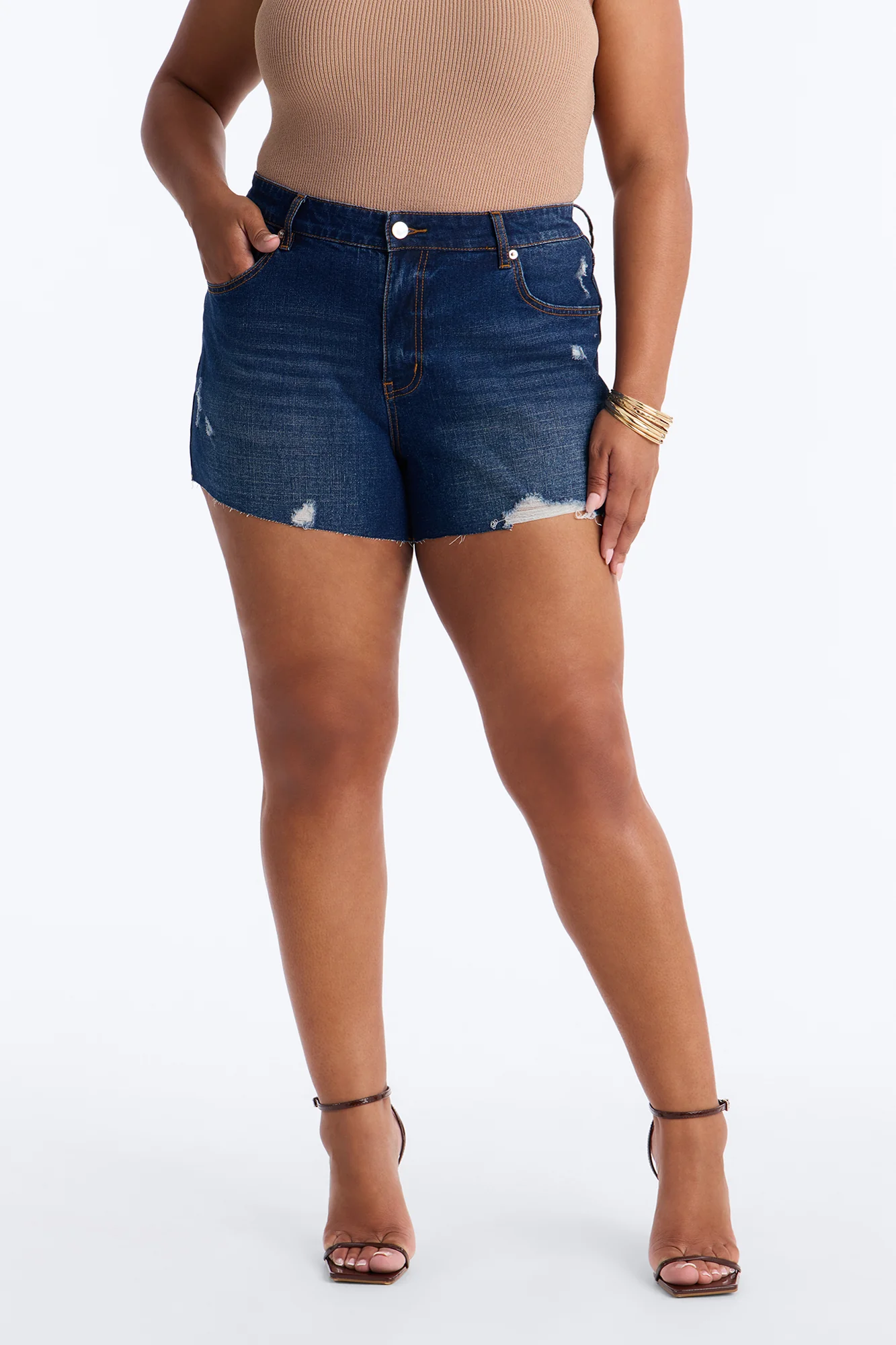 Crashing Out Ripped Cut Off Denim Shorts - Dark Wash - Image 5