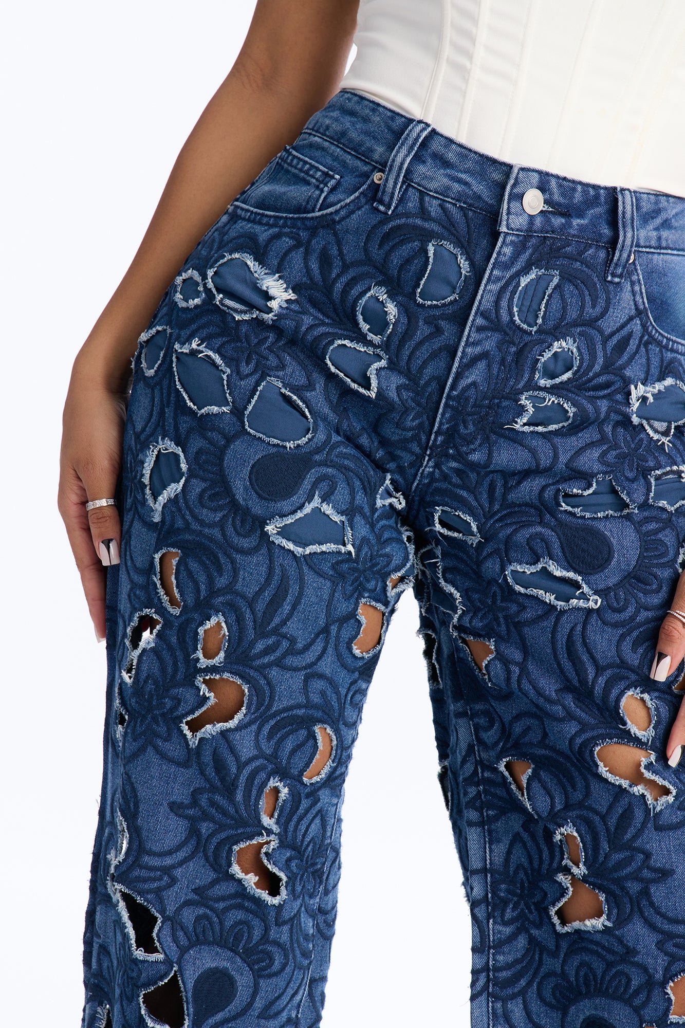 Crawley Broderie Cut Out Denim Jeans - Dark Wash - Image 3
