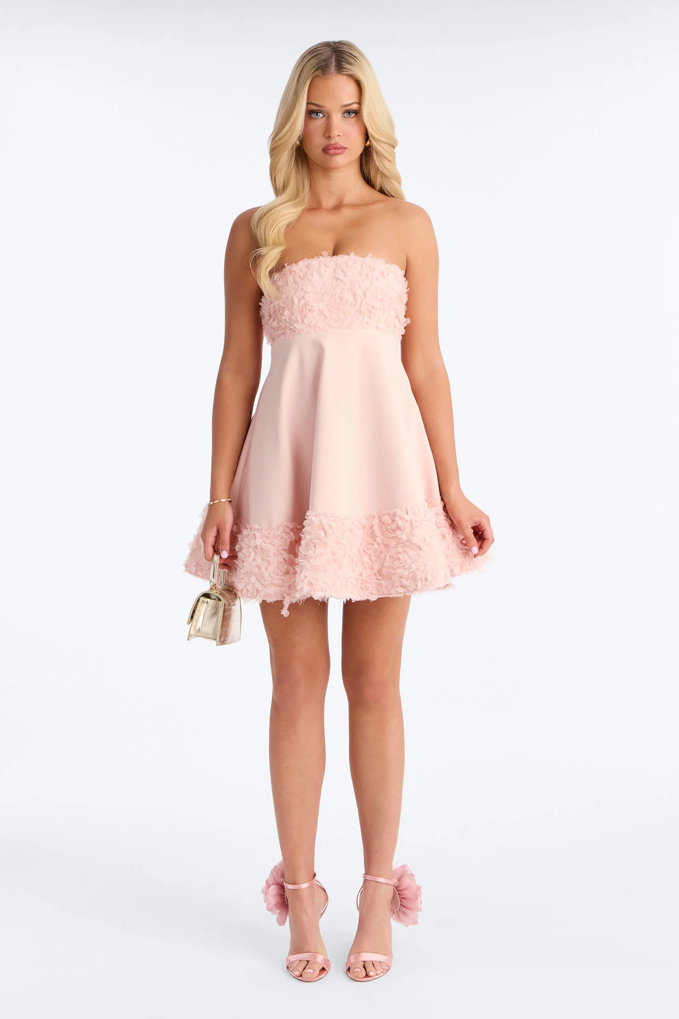 Crepe Grace 3D Floral Mini Dress - Light Pink - Image 3