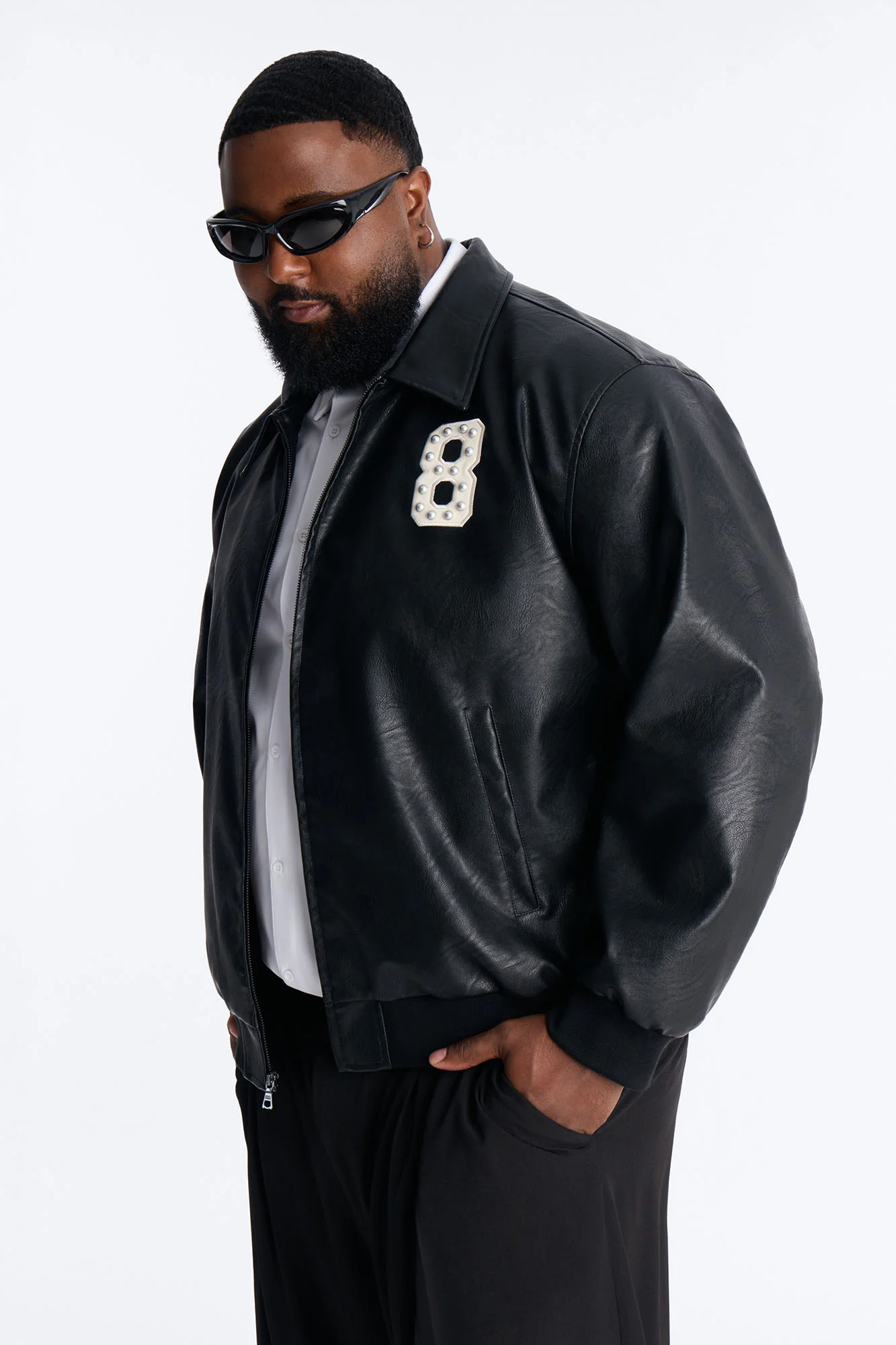 Crimson Blessed Faux Leather Studded Bomber Jacket - Black - Image 8
