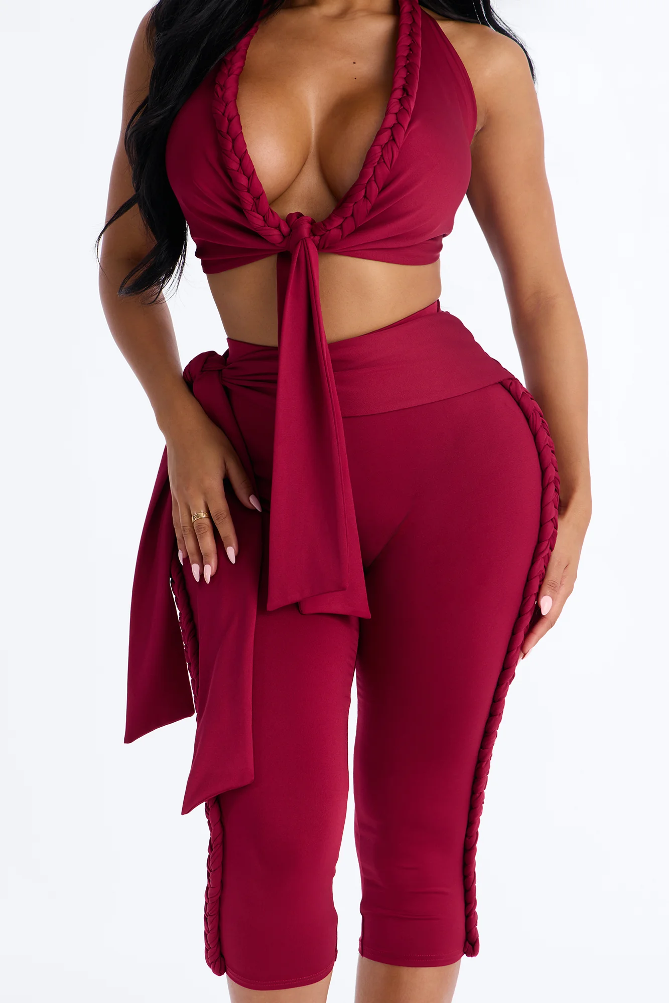 Crissa Halter Capri Pant Set - Red - Image 3