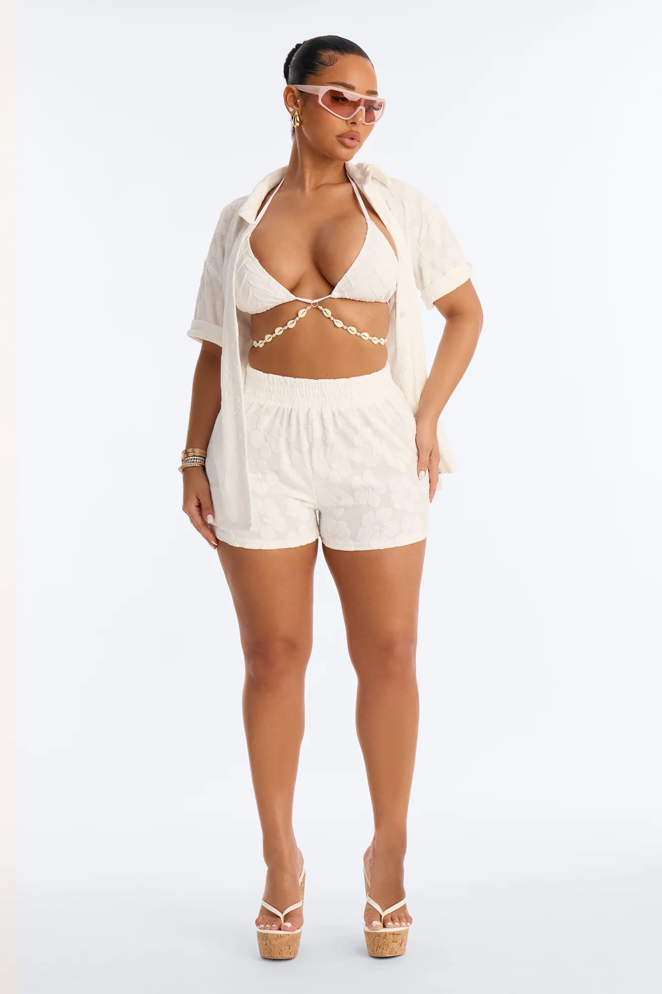 Cristal Textured Swim Cover Up Short Set - White