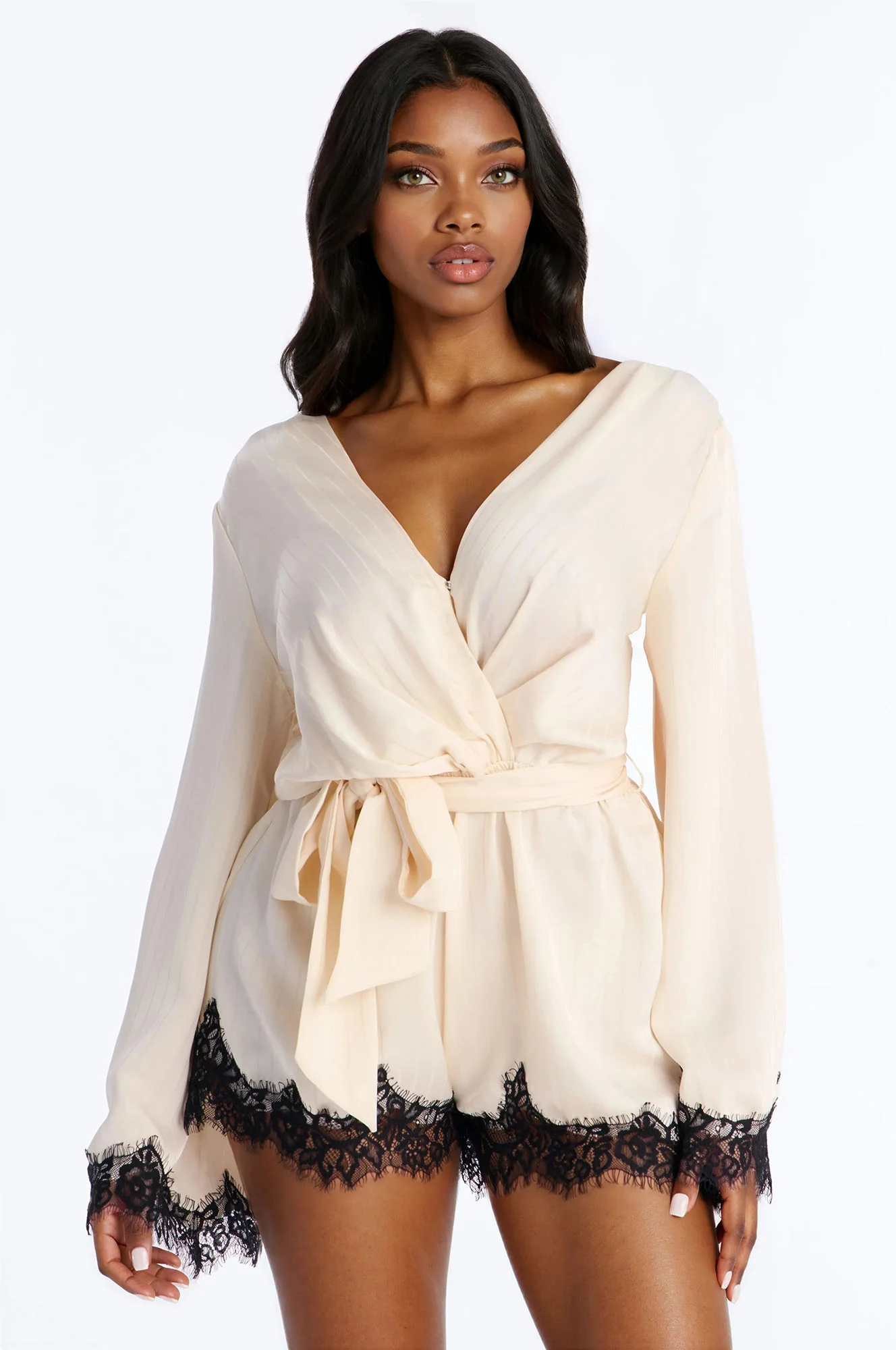 Cristine Satin Lace Romper - Cream/combo