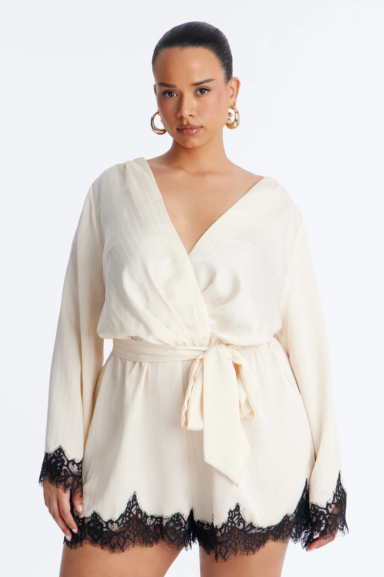 Cristine Satin Lace Romper - Cream/combo - Image 4