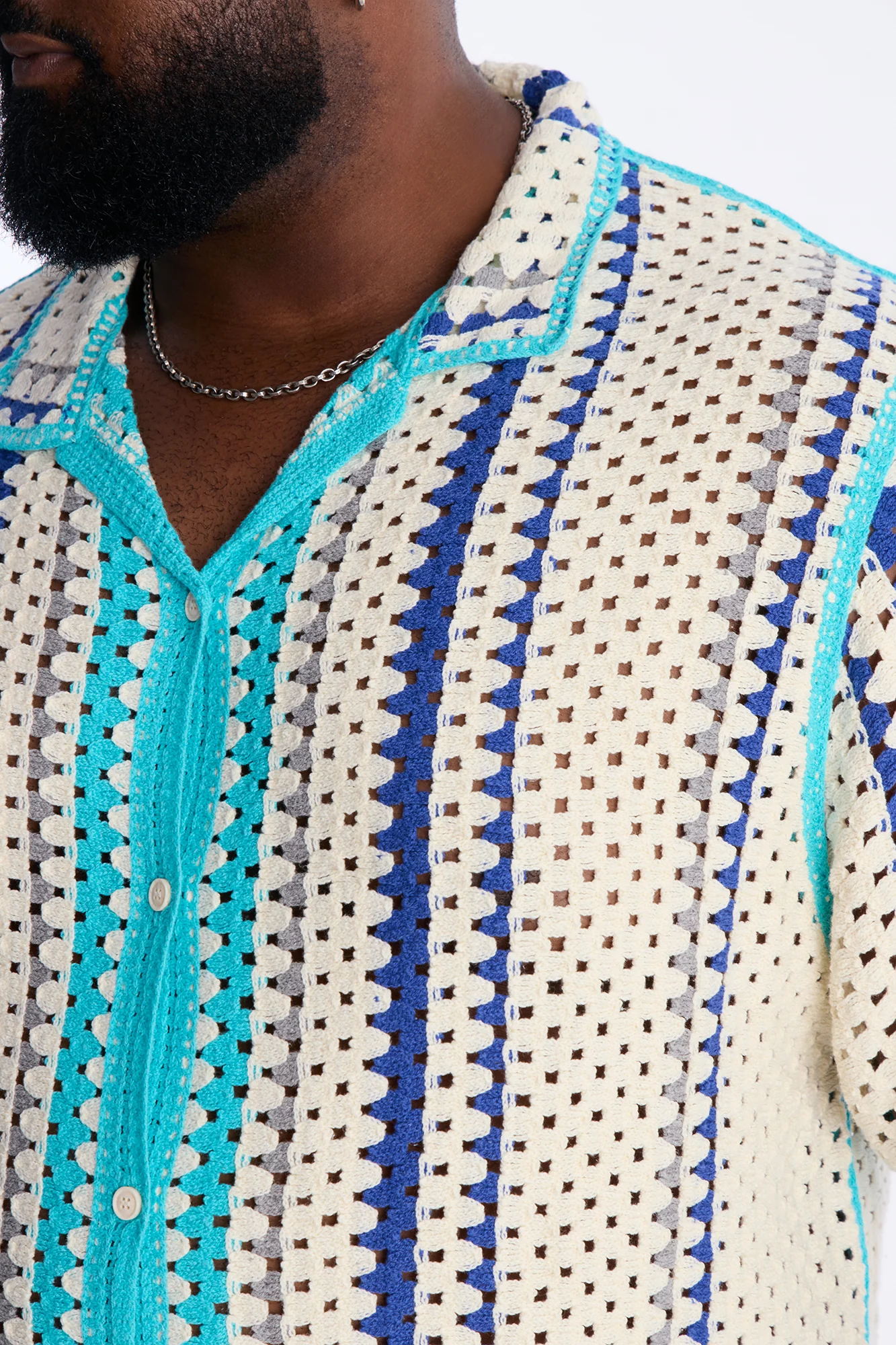 Cropped Breeze Crochet Button Up Shirt - Blue - Image 8