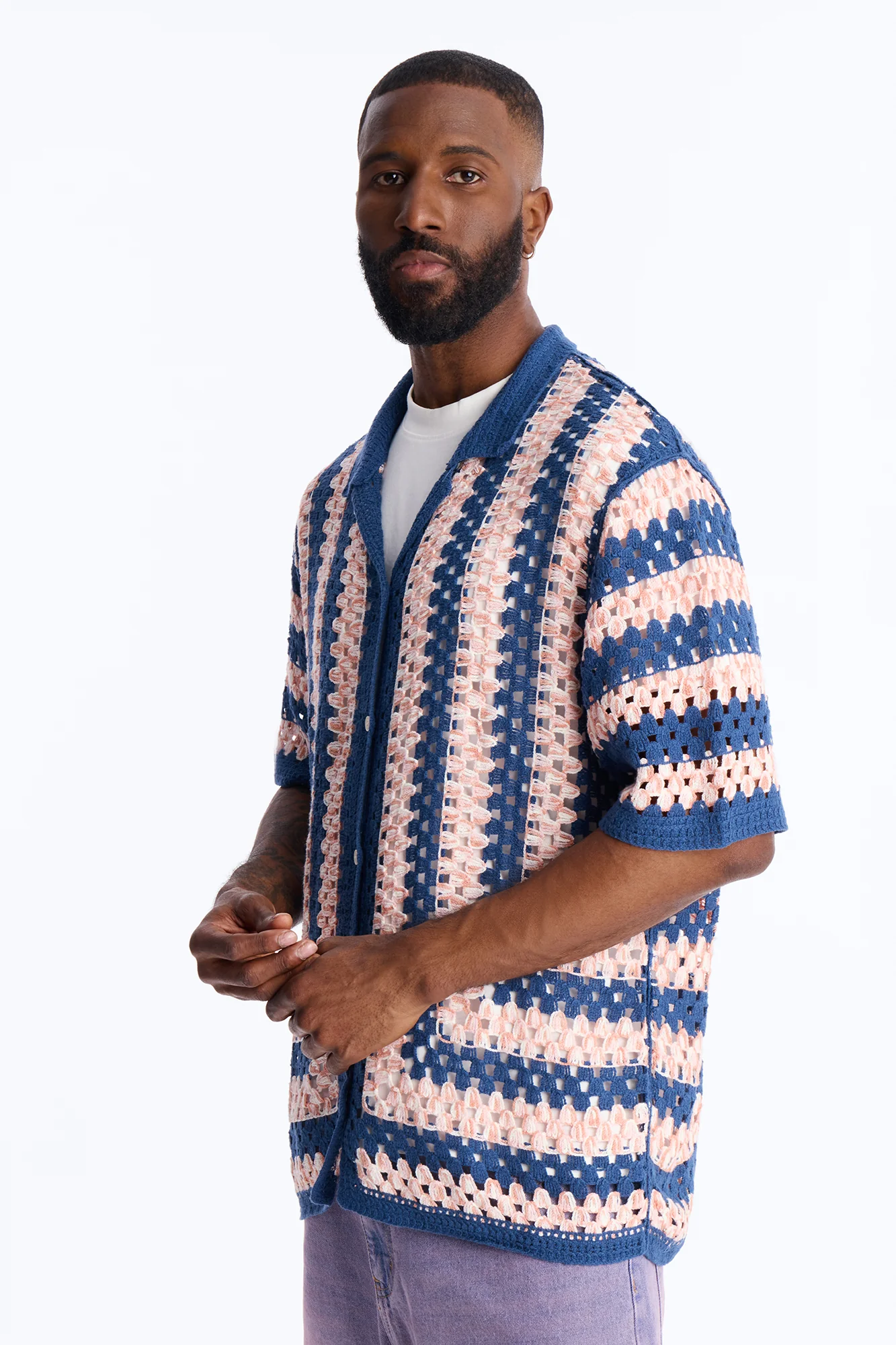 Cropped Color Paradise Crochet Button Up Shirt - Multi Color
