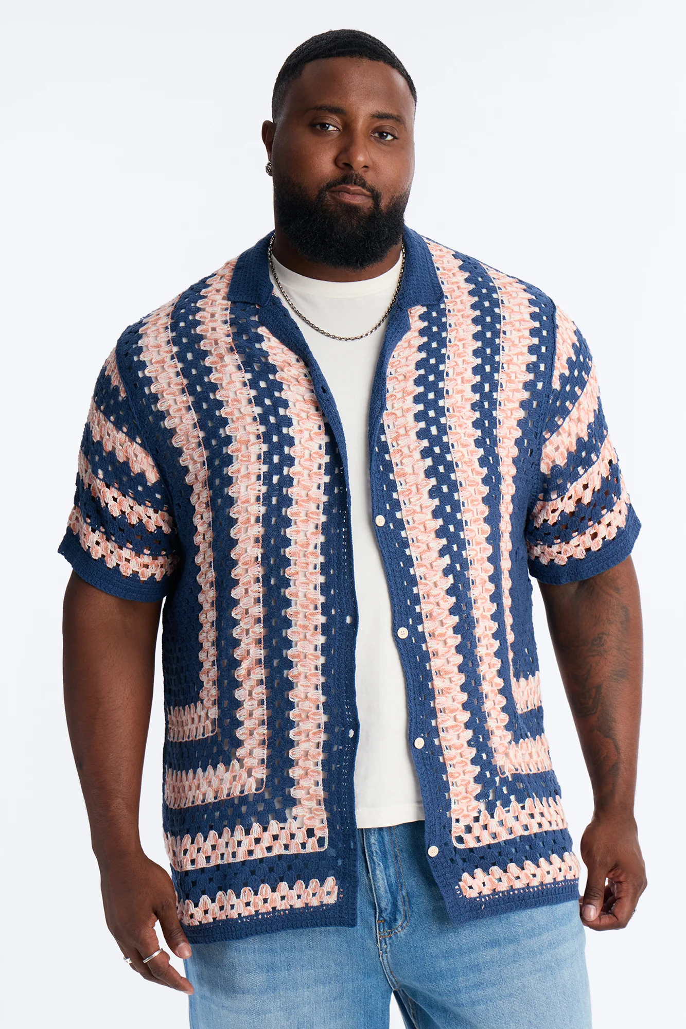 Cropped Color Paradise Crochet Button Up Shirt - Multi Color - Image 5