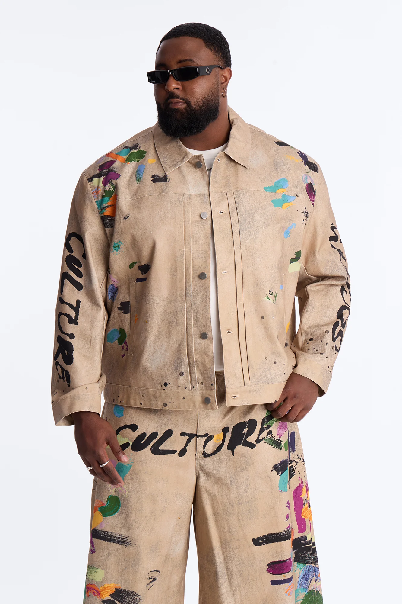 Cropped Culture Society Paint Splatter Boxy Work Jacket - Khaki - Image 6