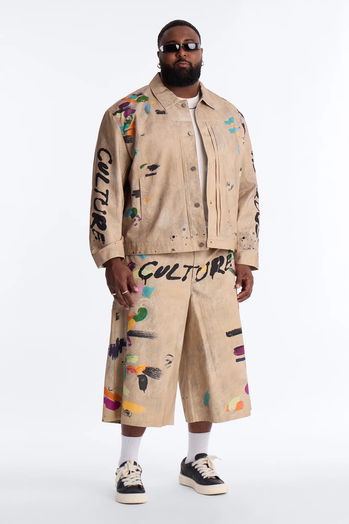 Cropped Culture Society Paint Splatter Boxy Work Jacket - Khaki - Image 7