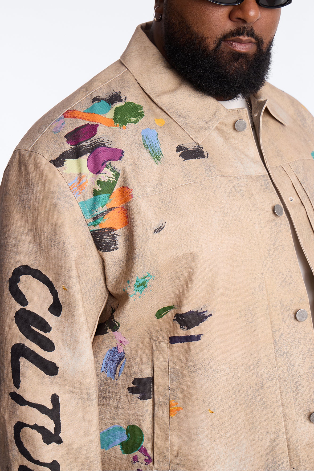 Cropped Culture Society Paint Splatter Boxy Work Jacket - Khaki - Image 8