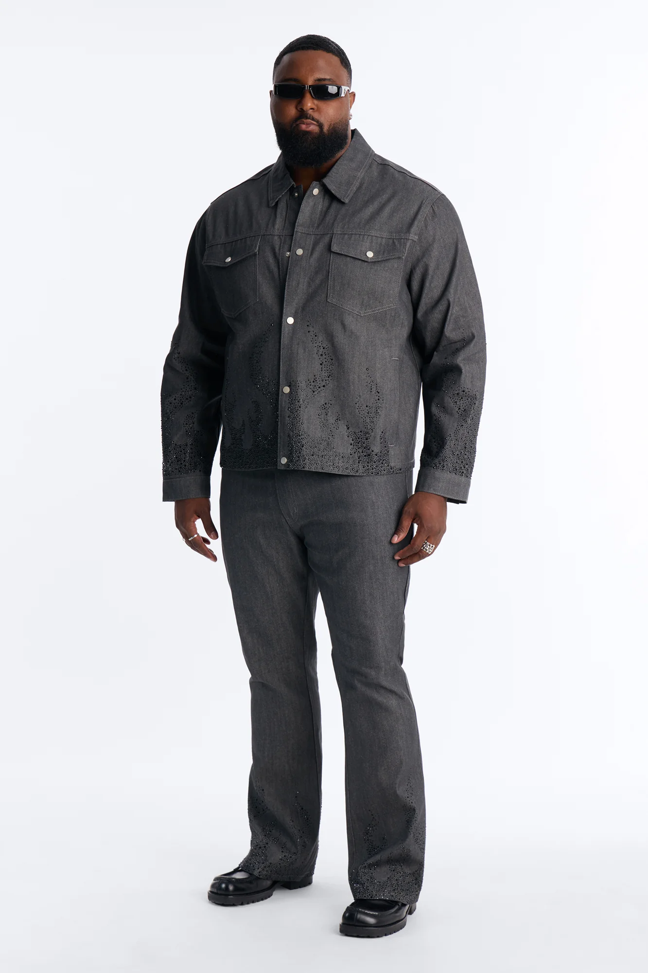 Cropped Dark Ember Trucker Jacket - Grey - Image 6