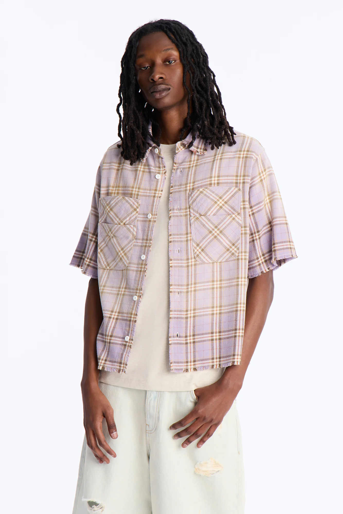 Cropped Gotta Move Flannel Button Up Shirt - Purple - Image 2