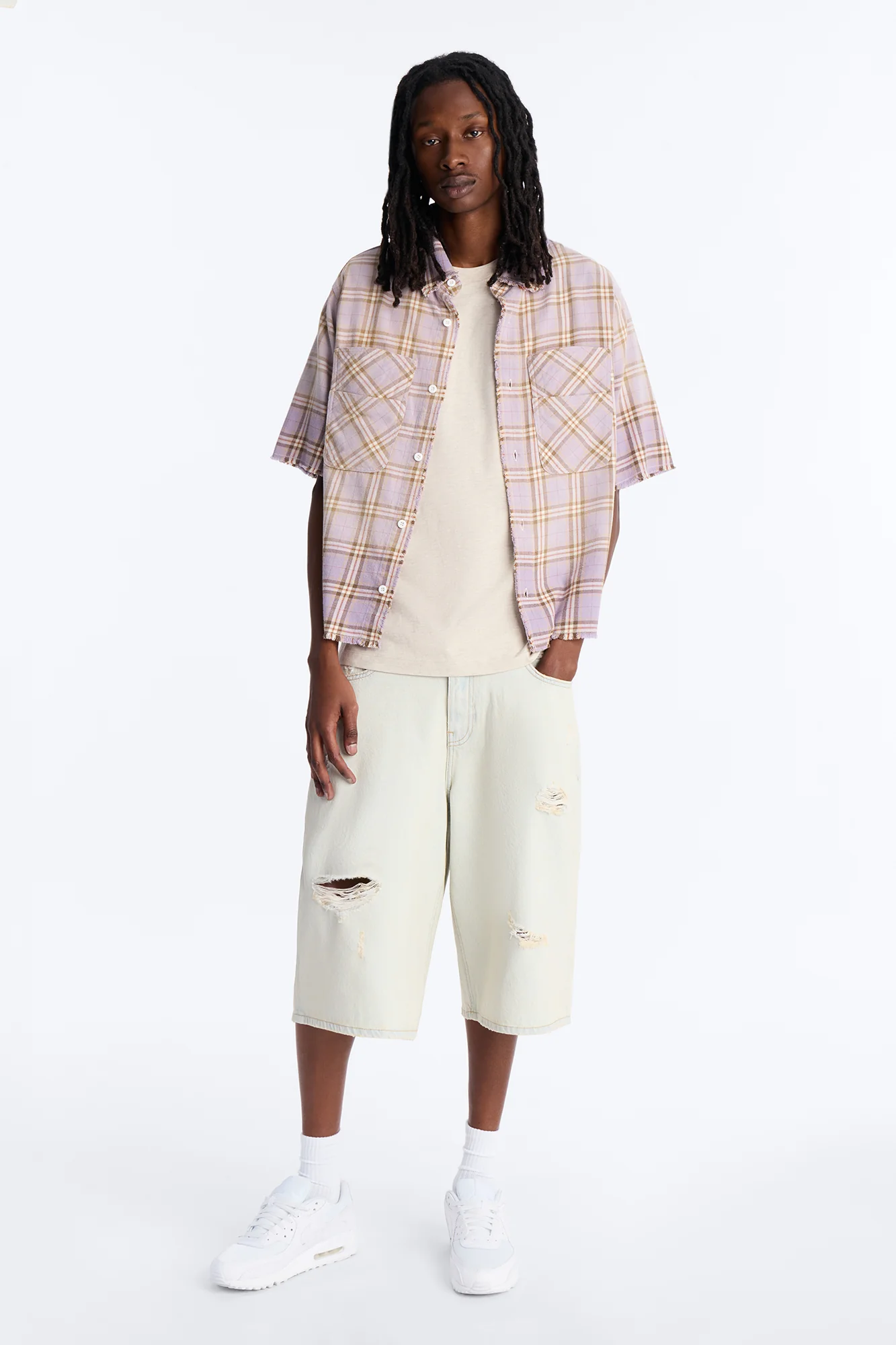 Cropped Gotta Move Flannel Button Up Shirt - Purple - Image 3