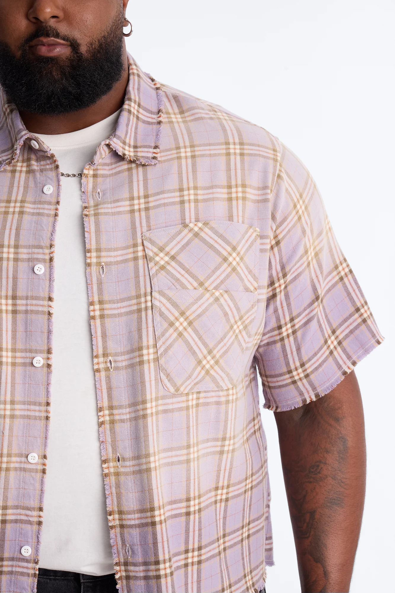 Cropped Gotta Move Flannel Button Up Shirt - Purple - Image 8