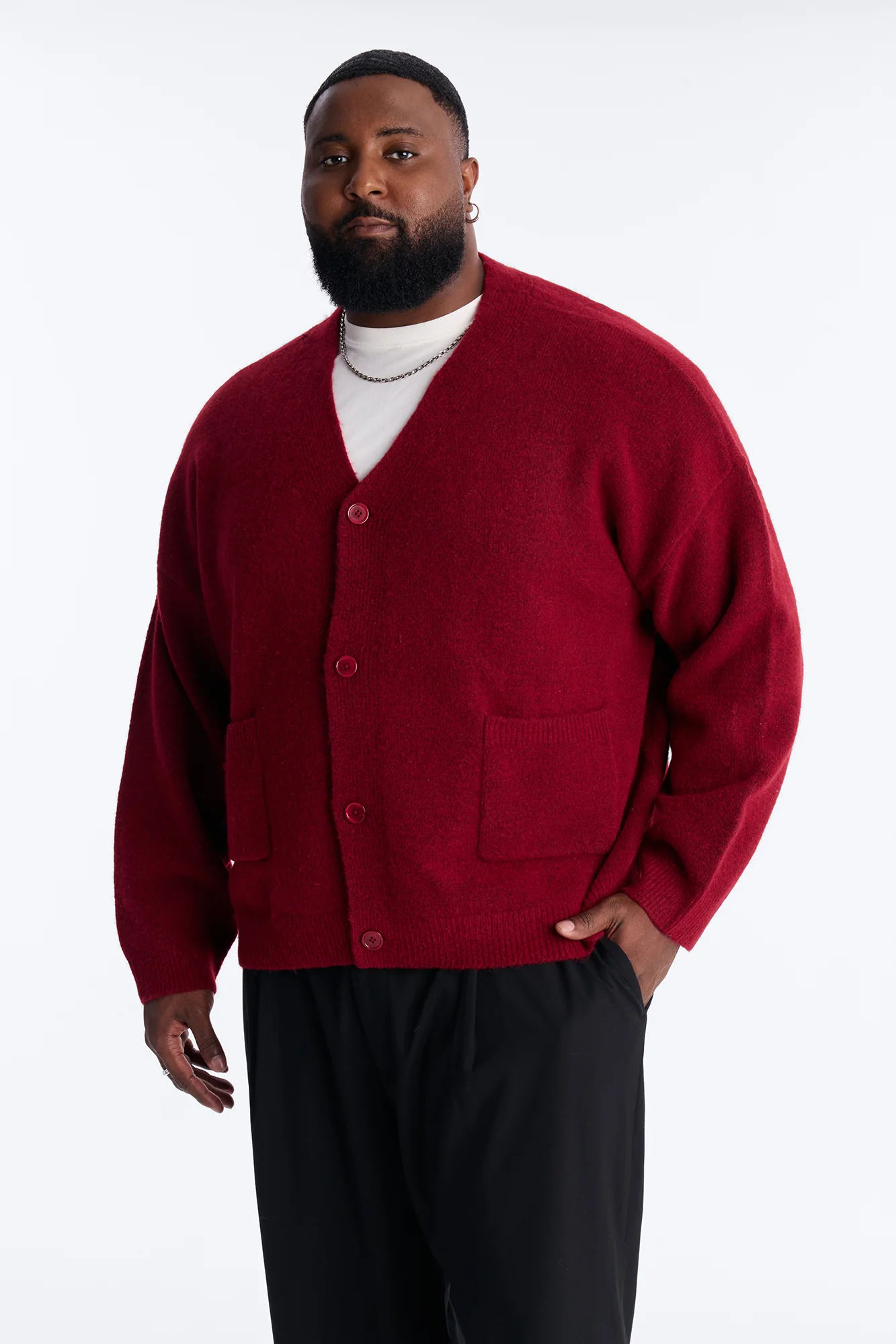 Cropped Harbor Ash Cardigan - Burgundy - Image 5