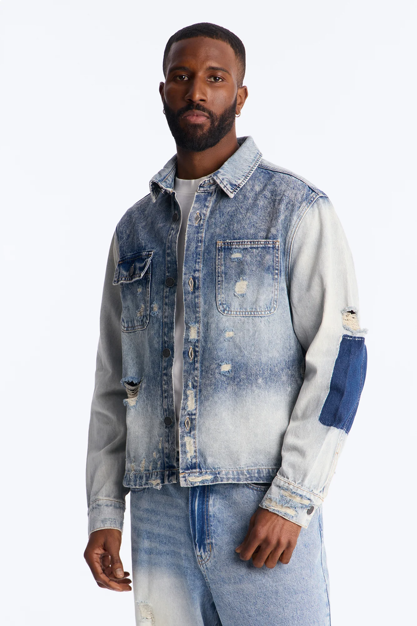 Cropped Hyperion Button Up Shirt - Bleach Blue Wash