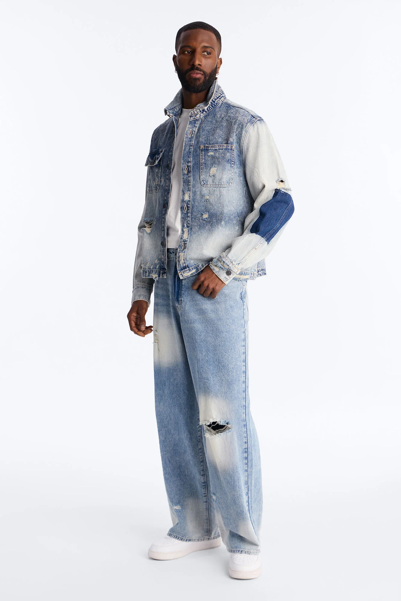 Cropped Hyperion Button Up Shirt - Bleach Blue Wash - Image 2