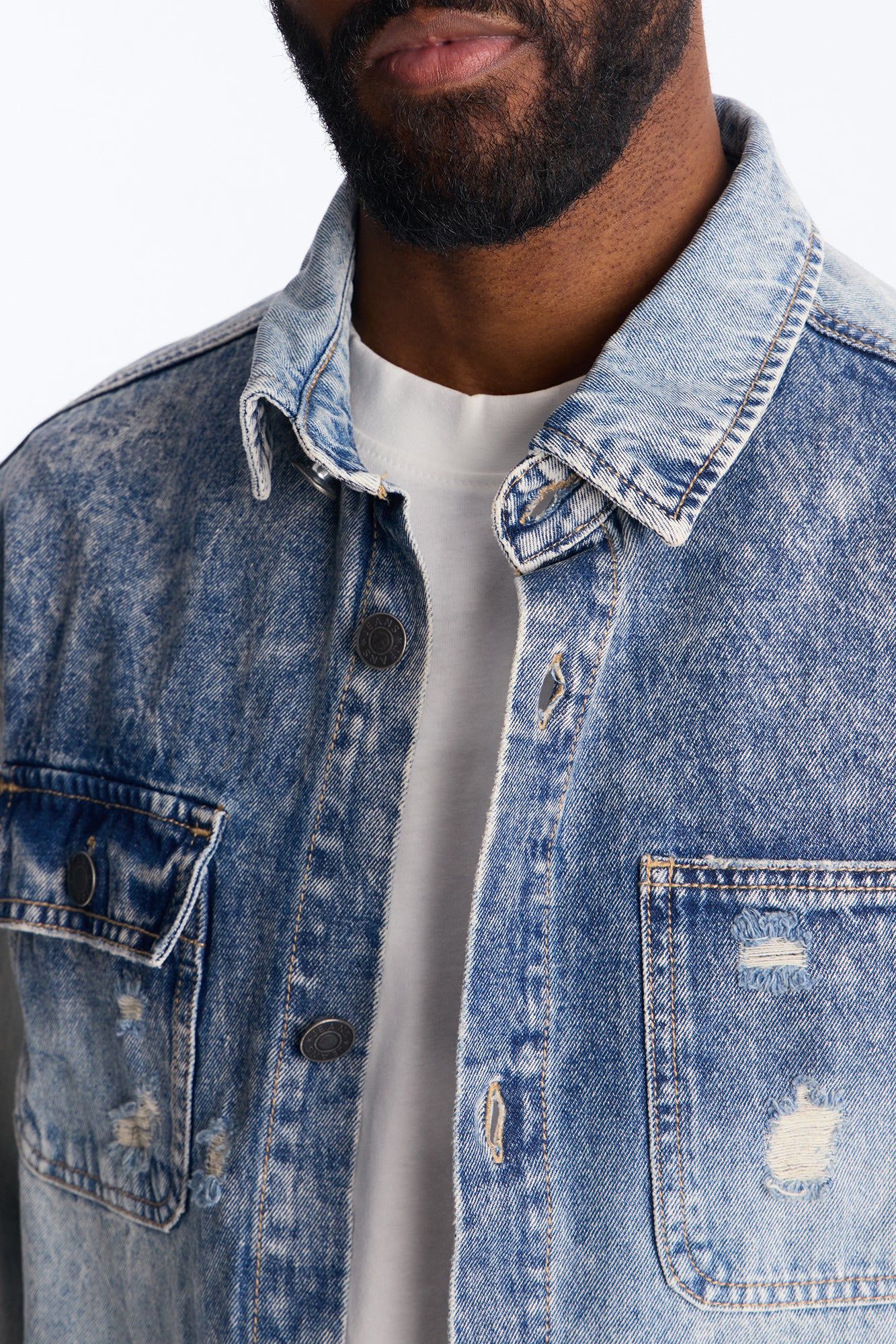 Cropped Hyperion Button Up Shirt - Bleach Blue Wash - Image 3