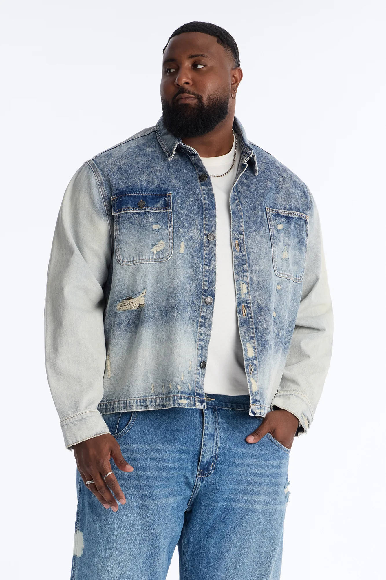 Cropped Hyperion Button Up Shirt - Bleach Blue Wash - Image 5