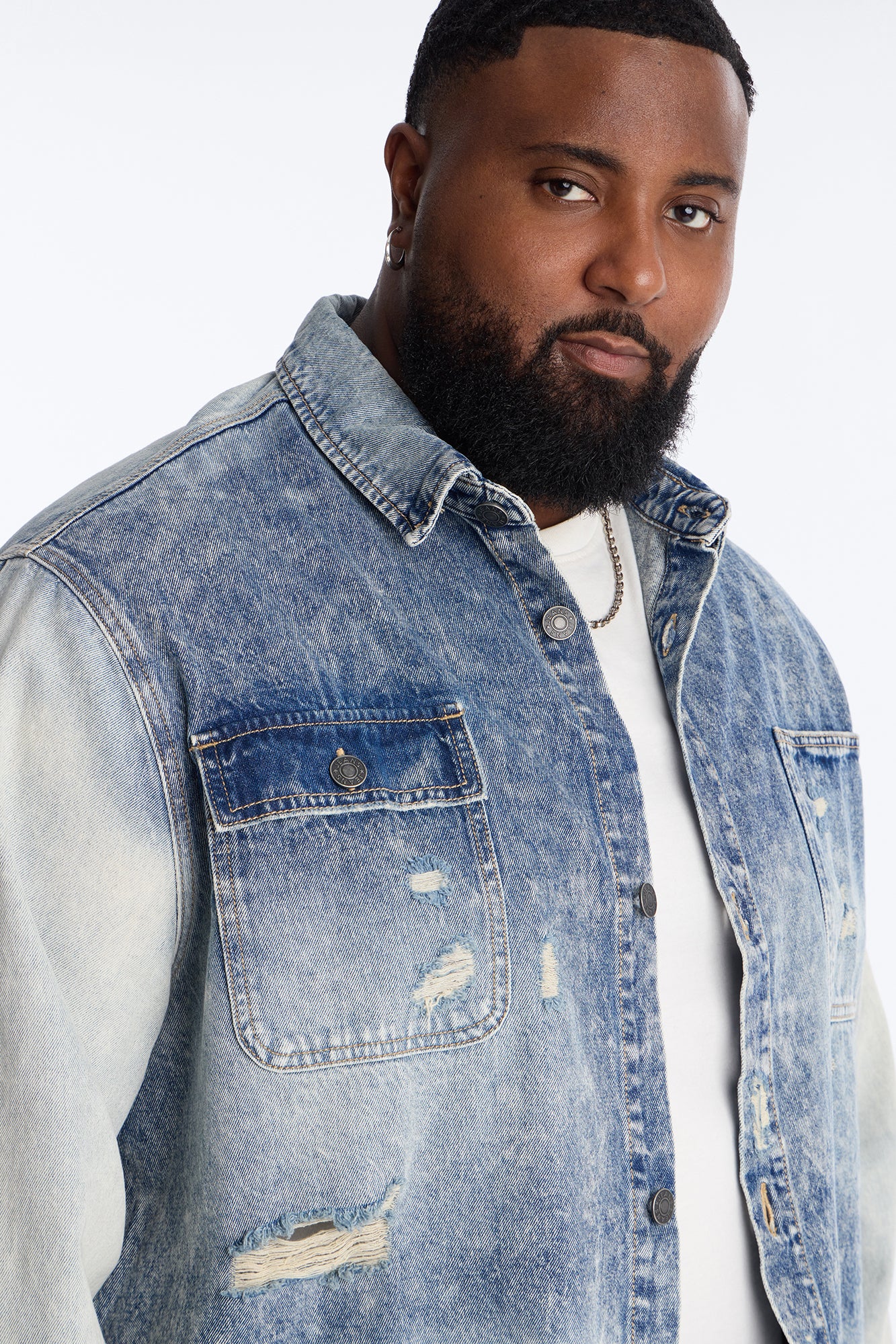 Cropped Hyperion Button Up Shirt - Bleach Blue Wash - Image 7