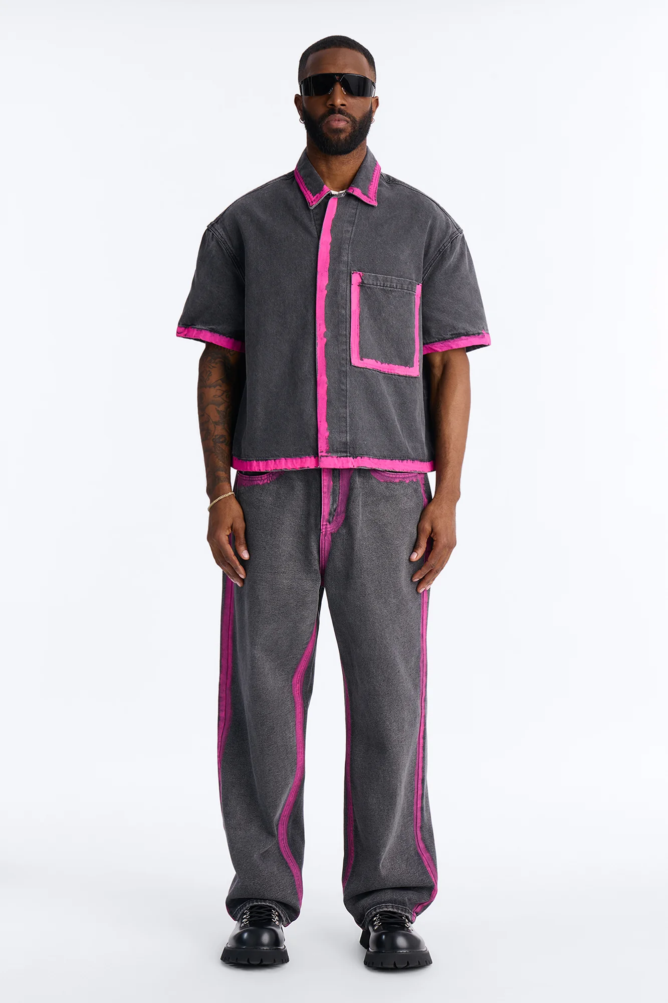 Cropped In My Aura Button Up Shirt - Black Wash - Image 2