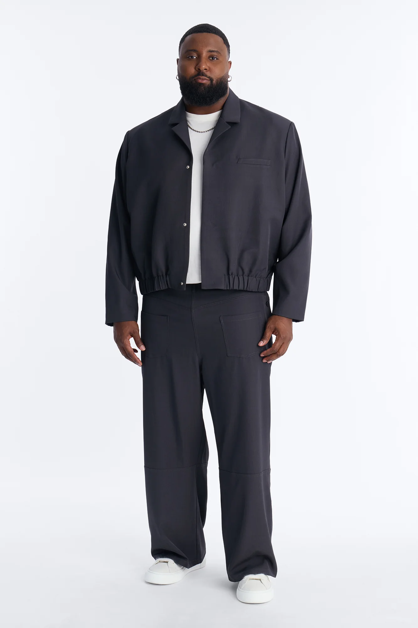 Cropped Inverted Details Blazer - Grey - Image 5