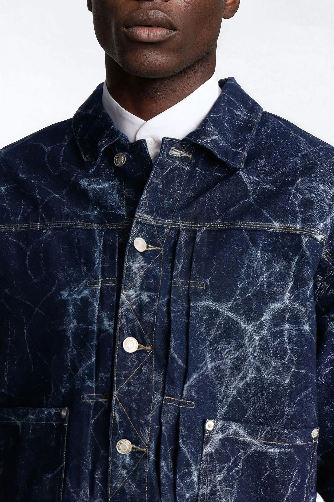 Cropped Marble Flow Denim Jacket - Dark Wash - Image 3