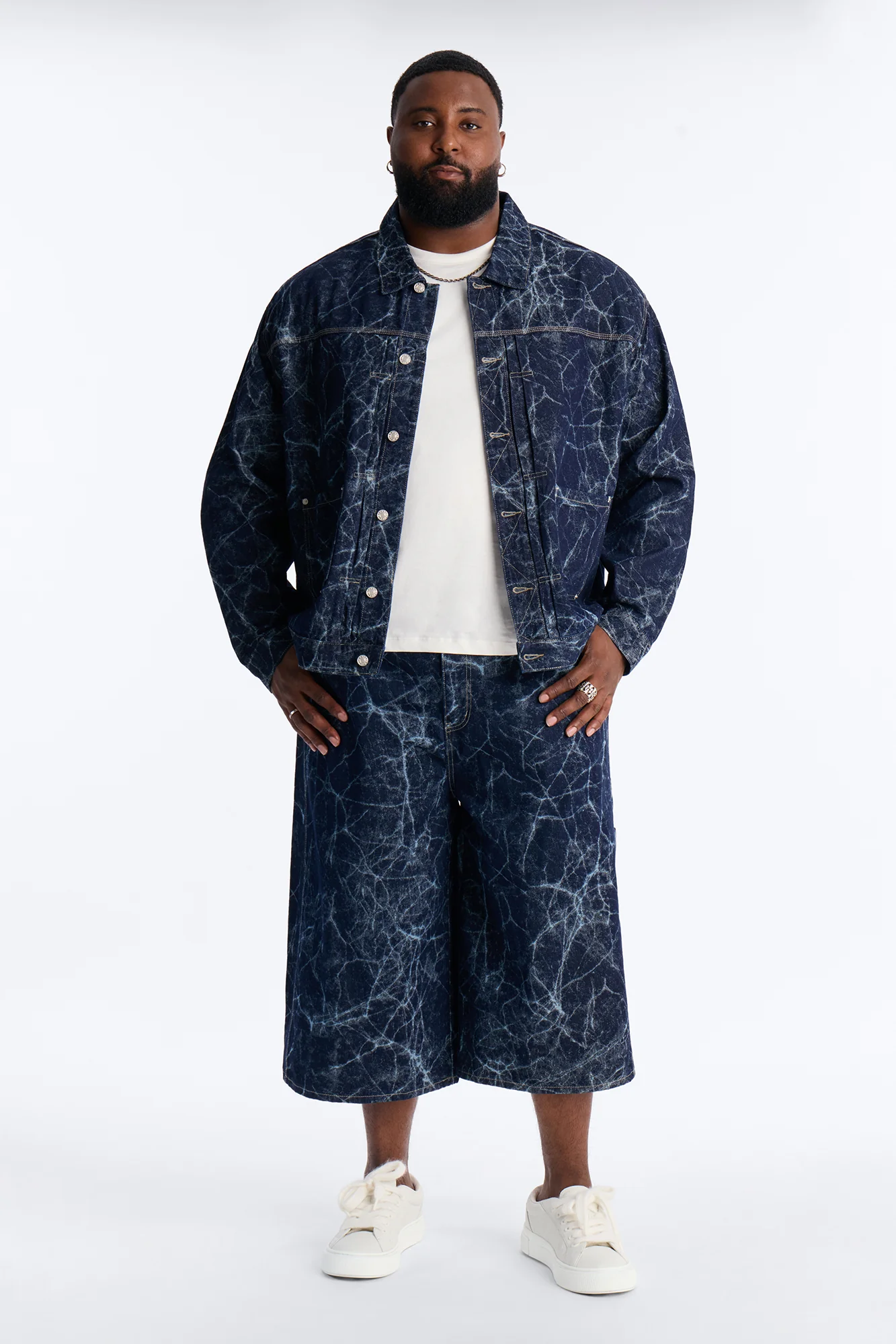 Cropped Marble Flow Denim Jacket - Dark Wash - Image 7