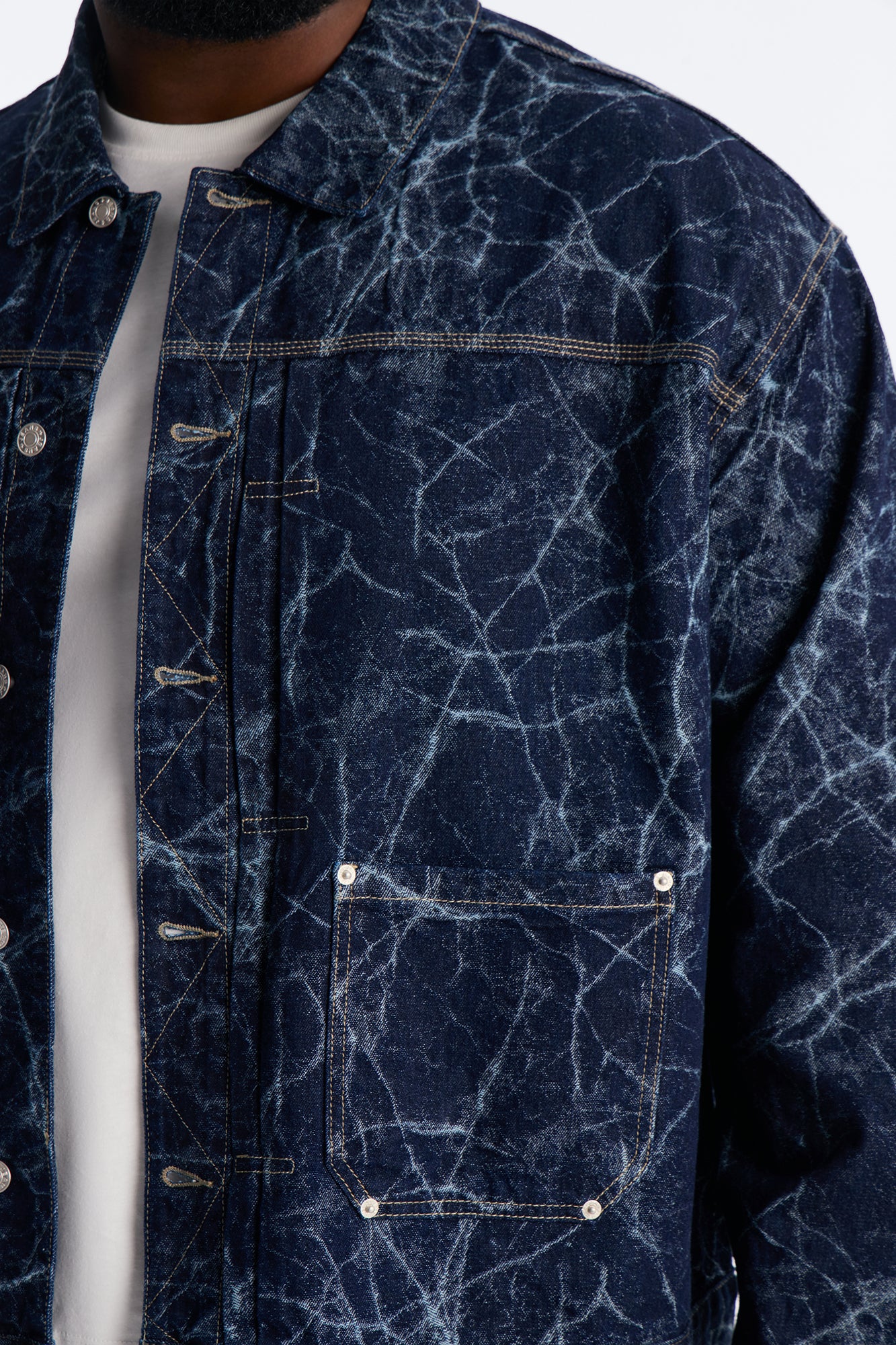 Cropped Marble Flow Denim Jacket - Dark Wash - Image 8