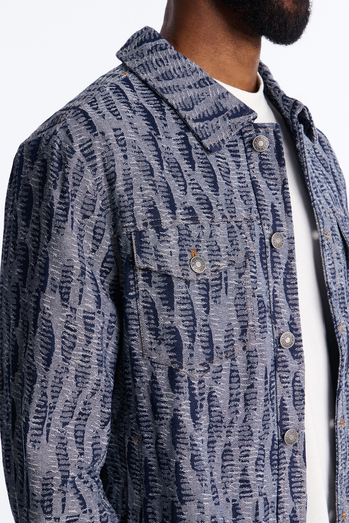 Cropped Matrix Denim Trucker Jacket - Dark Wash - Image 3