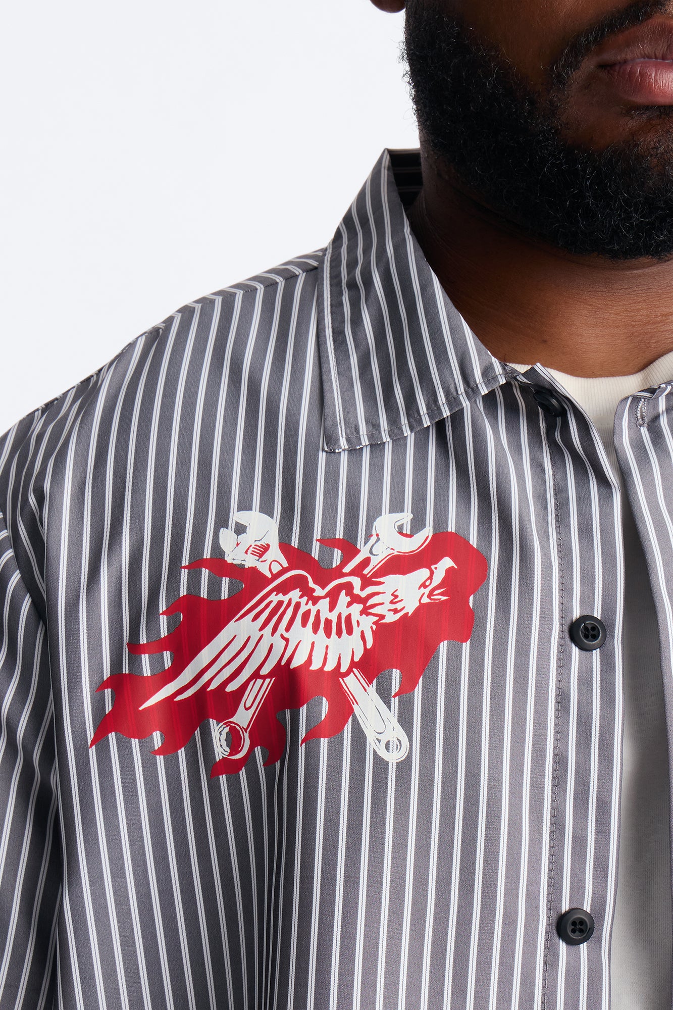 Cropped No Questions Asked Striped Button Up Shirt - Black - Image 7