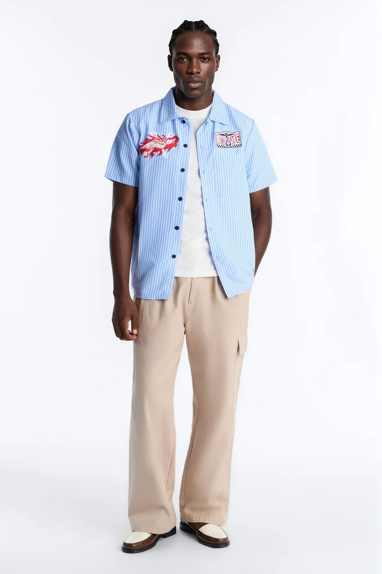 Cropped No Questions Asked Striped Button Up Shirt - Blue - Image 2
