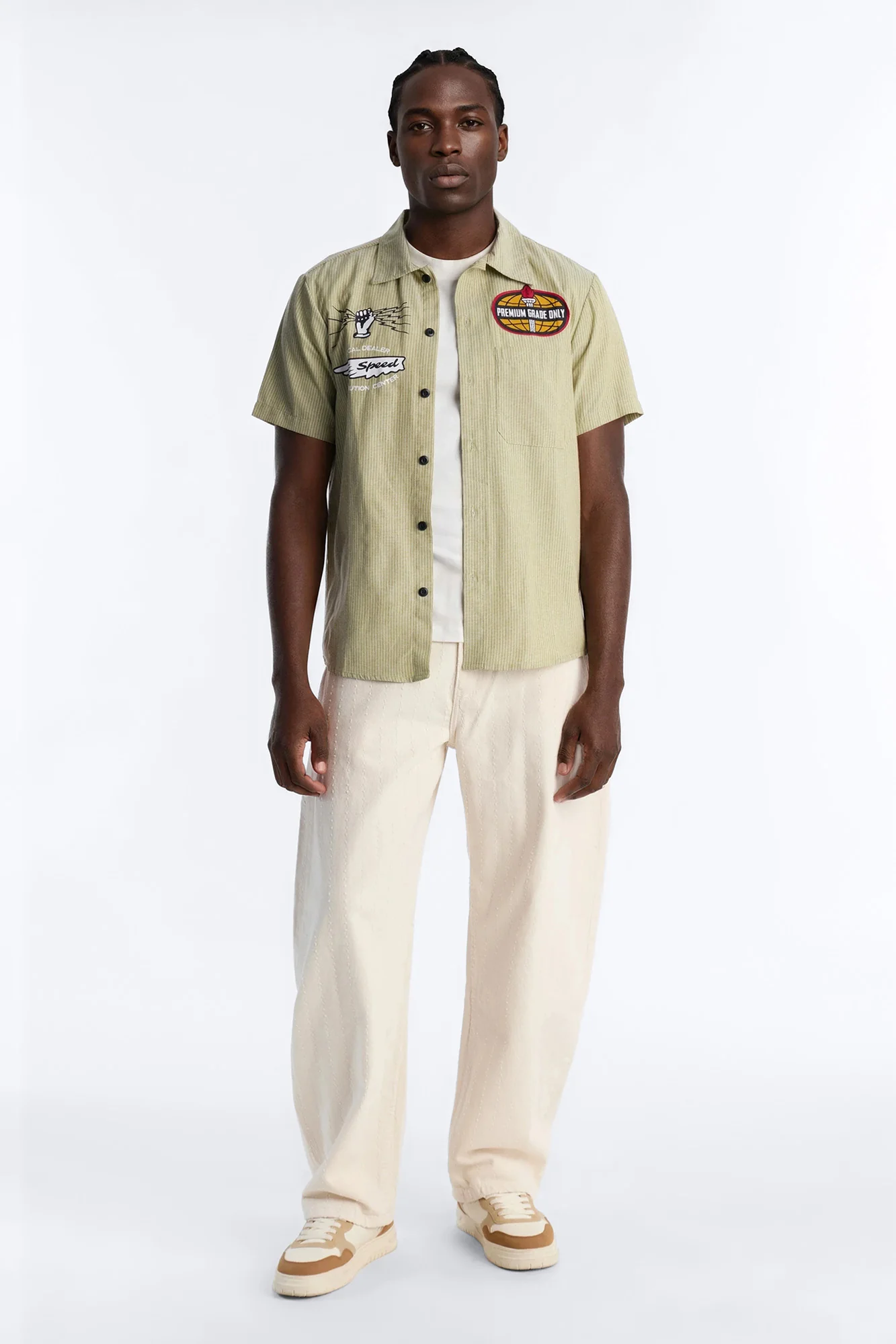 Cropped Overdrive Mode Striped Button Up Shirt - Sage - Image 2
