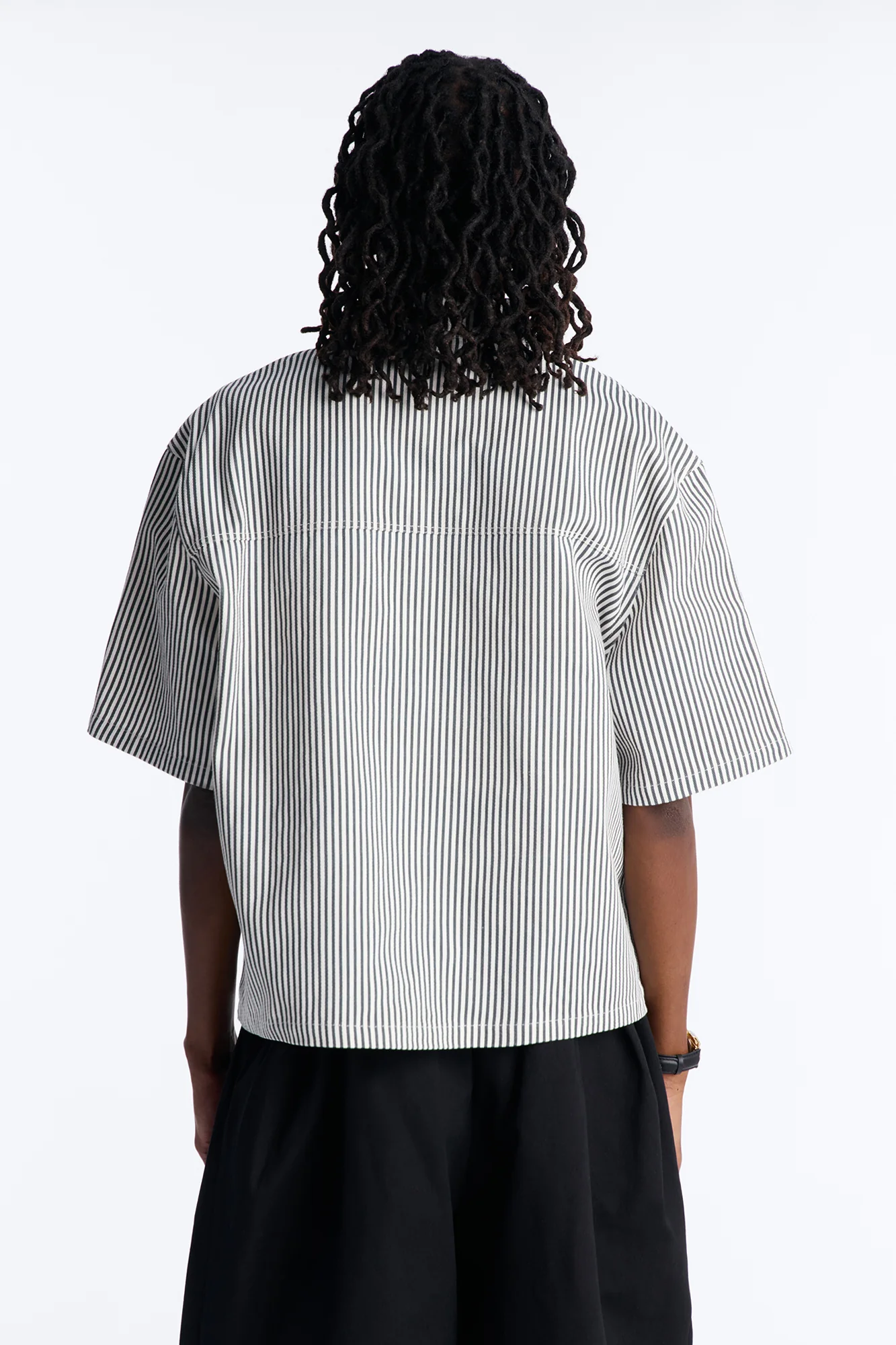 Cropped Pit Crew Mechanic Shirt - Black - Image 5