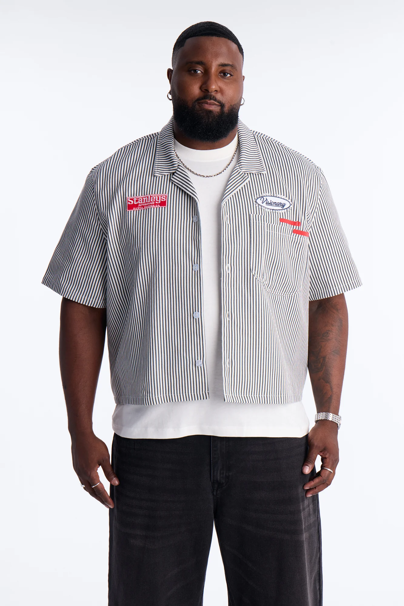 Cropped Pit Crew Mechanic Shirt - Black - Image 6