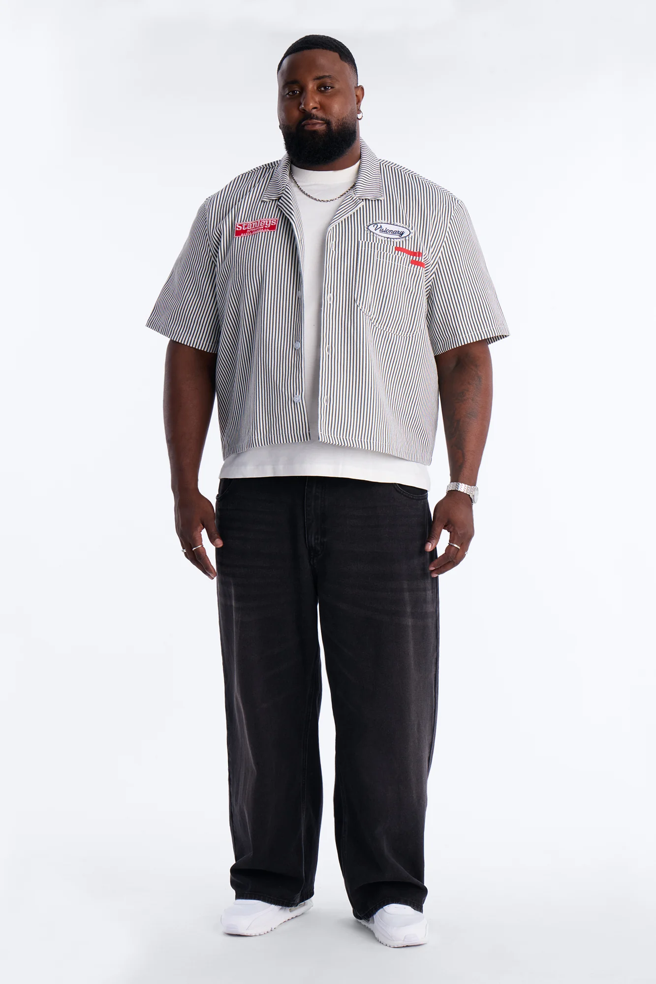 Cropped Pit Crew Mechanic Shirt - Black - Image 7