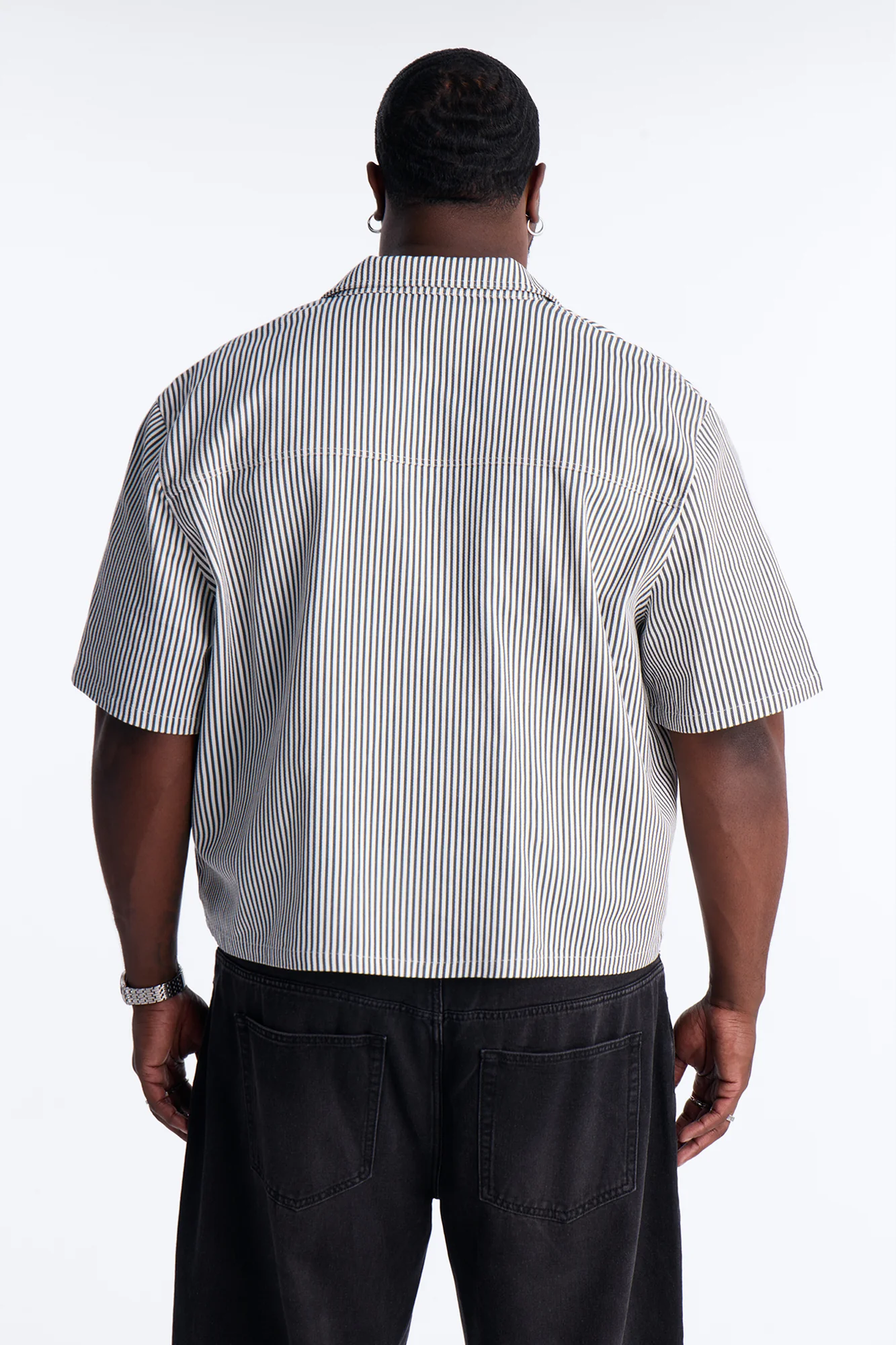 Cropped Pit Crew Mechanic Shirt - Black - Image 9