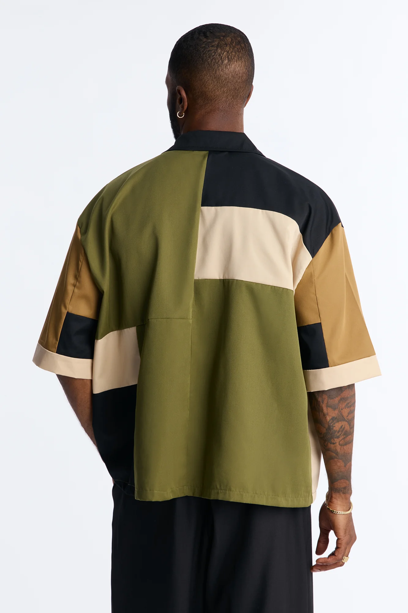Cropped Pixel Perfect Zip Up Shirt - Khaki - Image 3