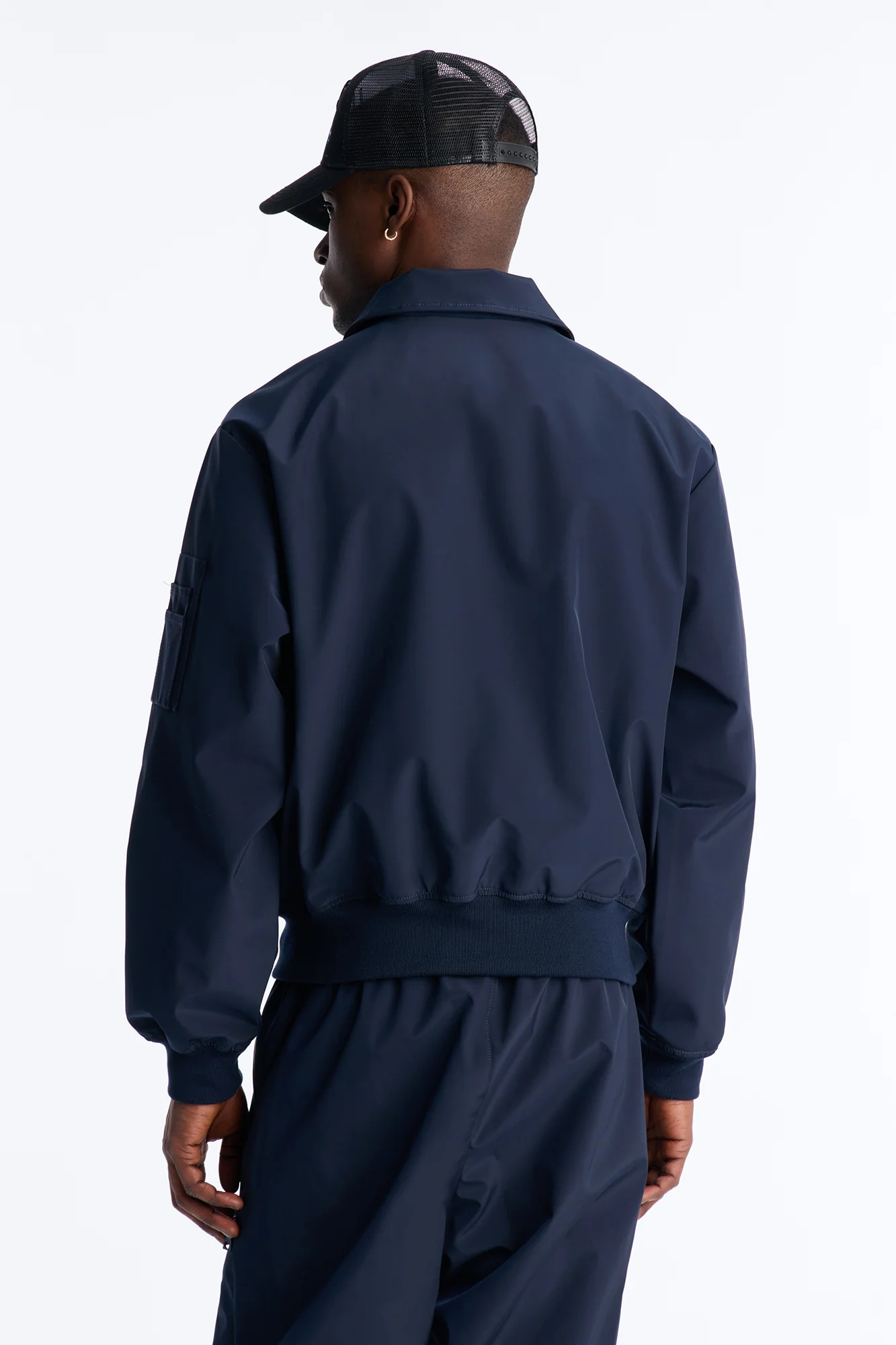 Cropped Relaxed Liberty Zip Bomber Jacket - Navy - Image 6
