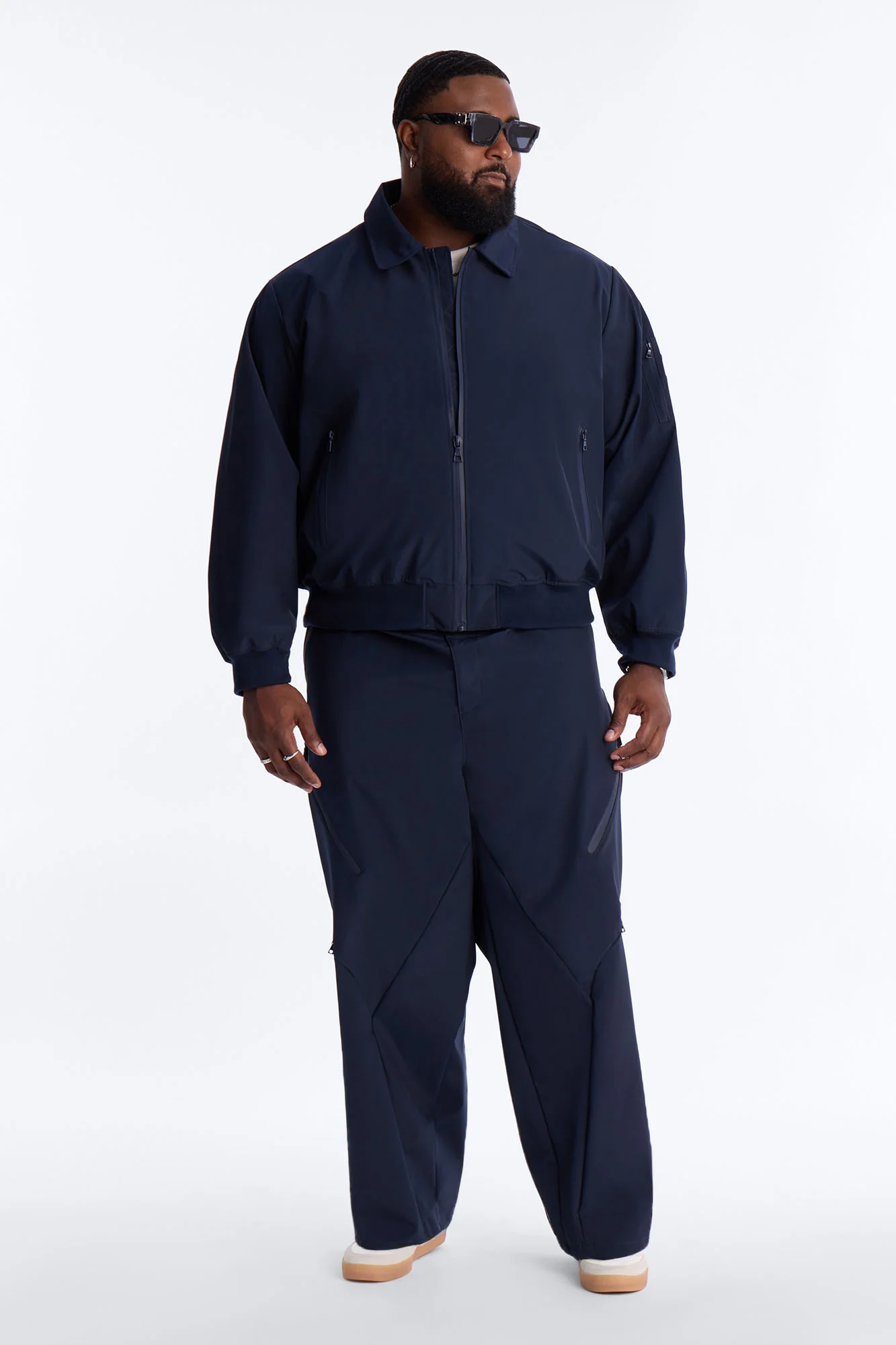 Cropped Relaxed Liberty Zip Bomber Jacket - Navy - Image 8