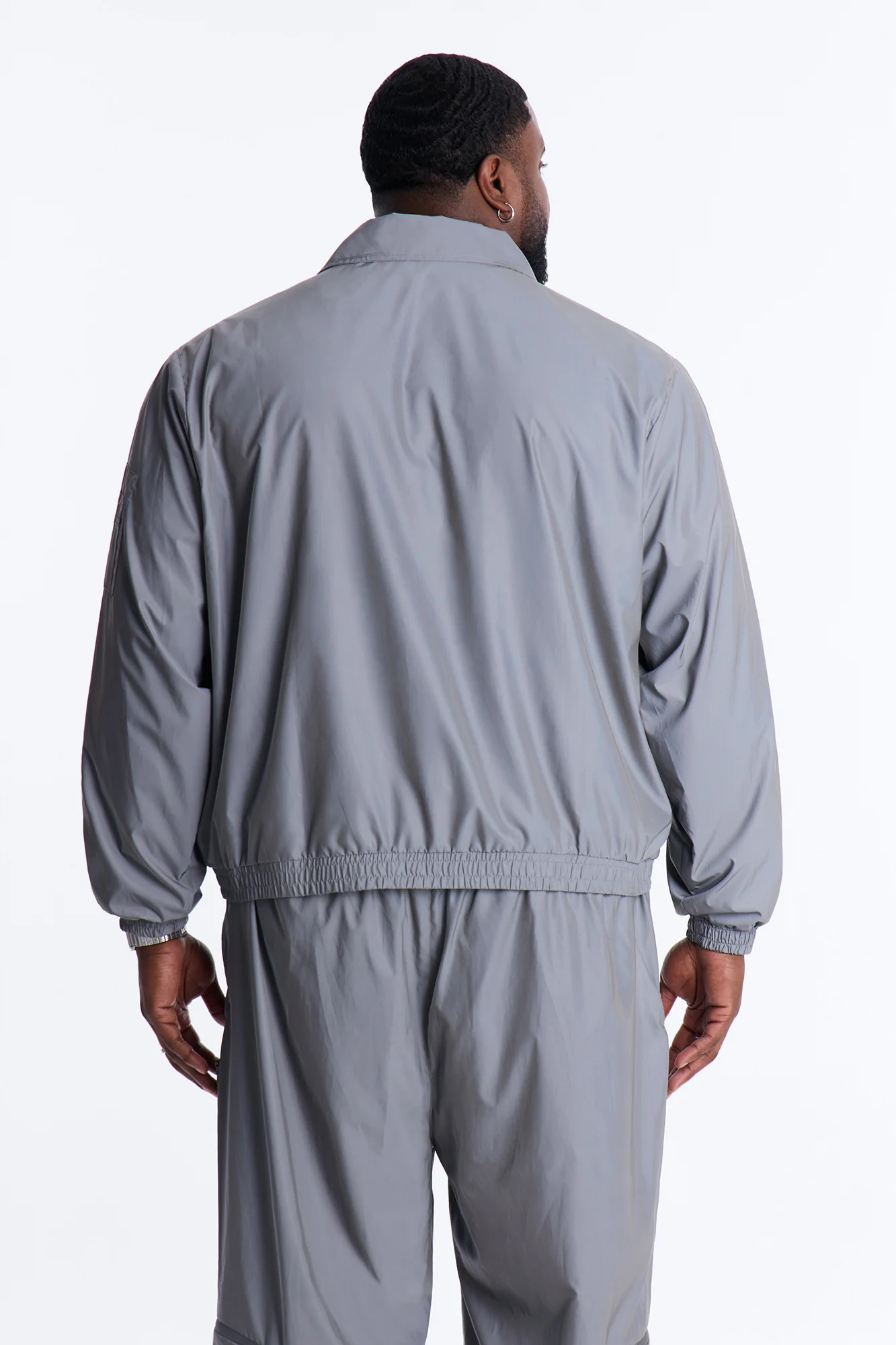 Cropped Relaxed Reflective Zip Bomber Jacket - Silver - Image 9