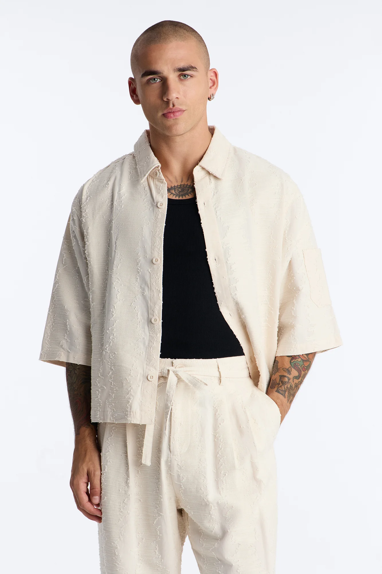 Cropped Sands Of Time Button Up Shirt - Oatmeal