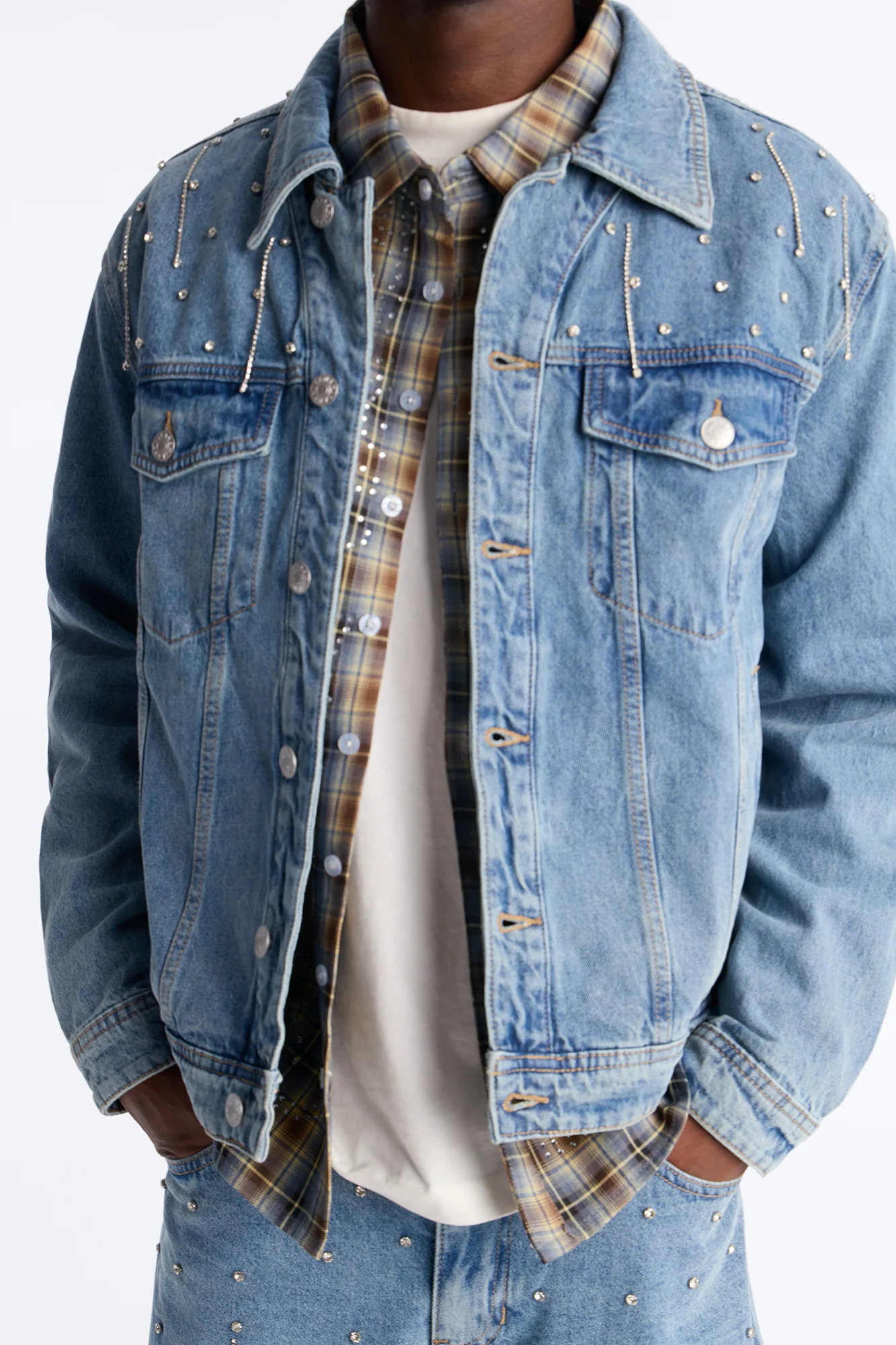 Cropped Street Ice Denim Jacket - Light Wash - Image 3
