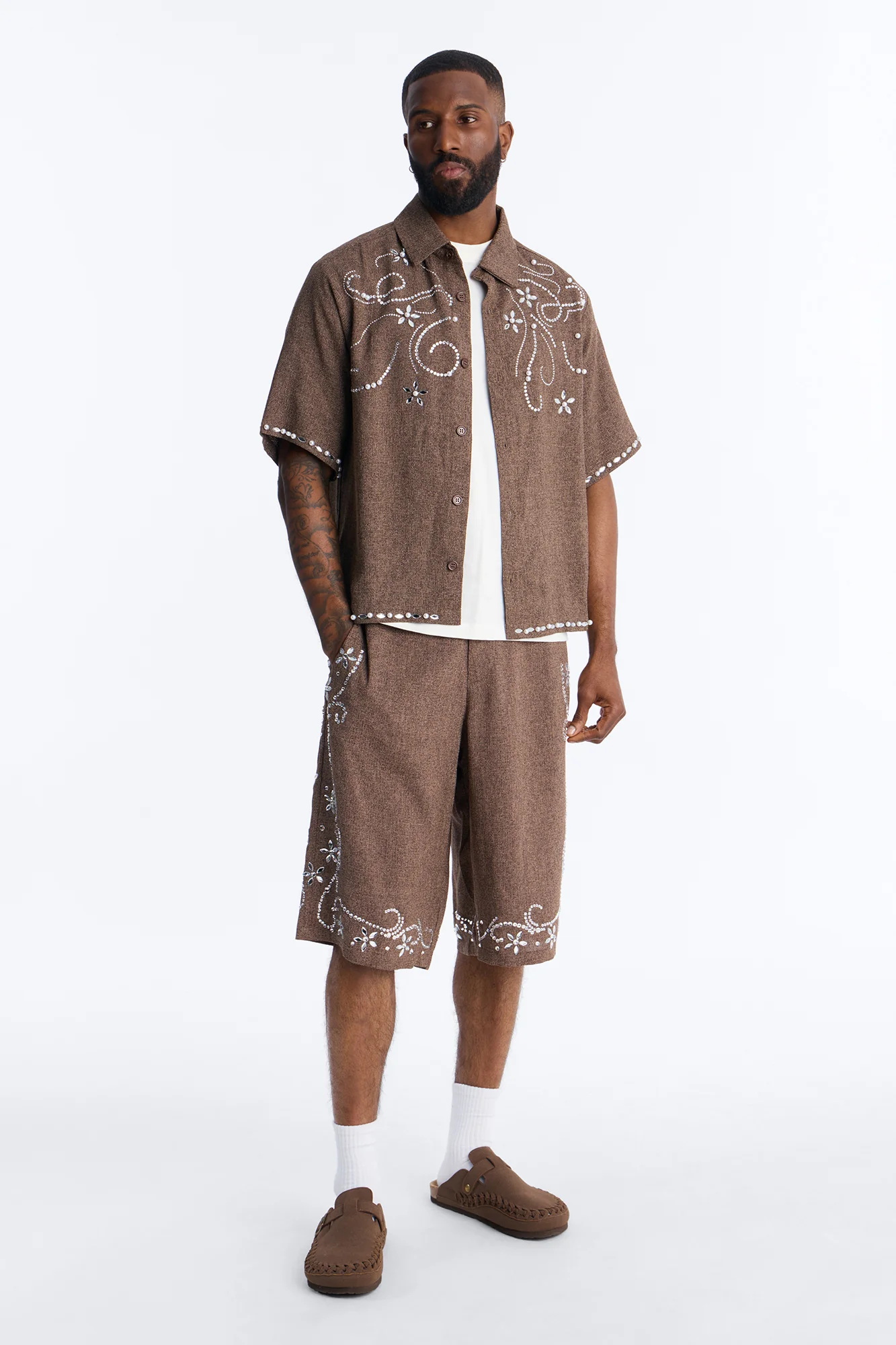 Cropped Wanderlust Pearl Journey Button Up - Brown - Image 2