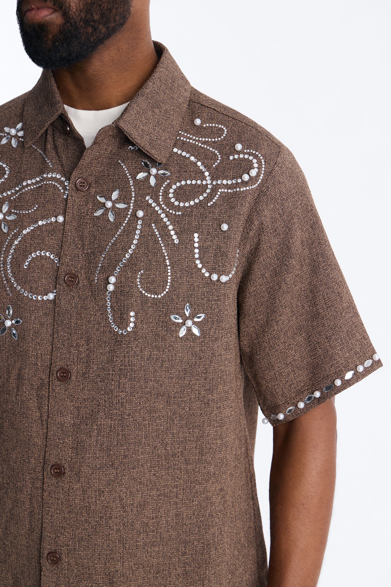 Cropped Wanderlust Pearl Journey Button Up - Brown - Image 3
