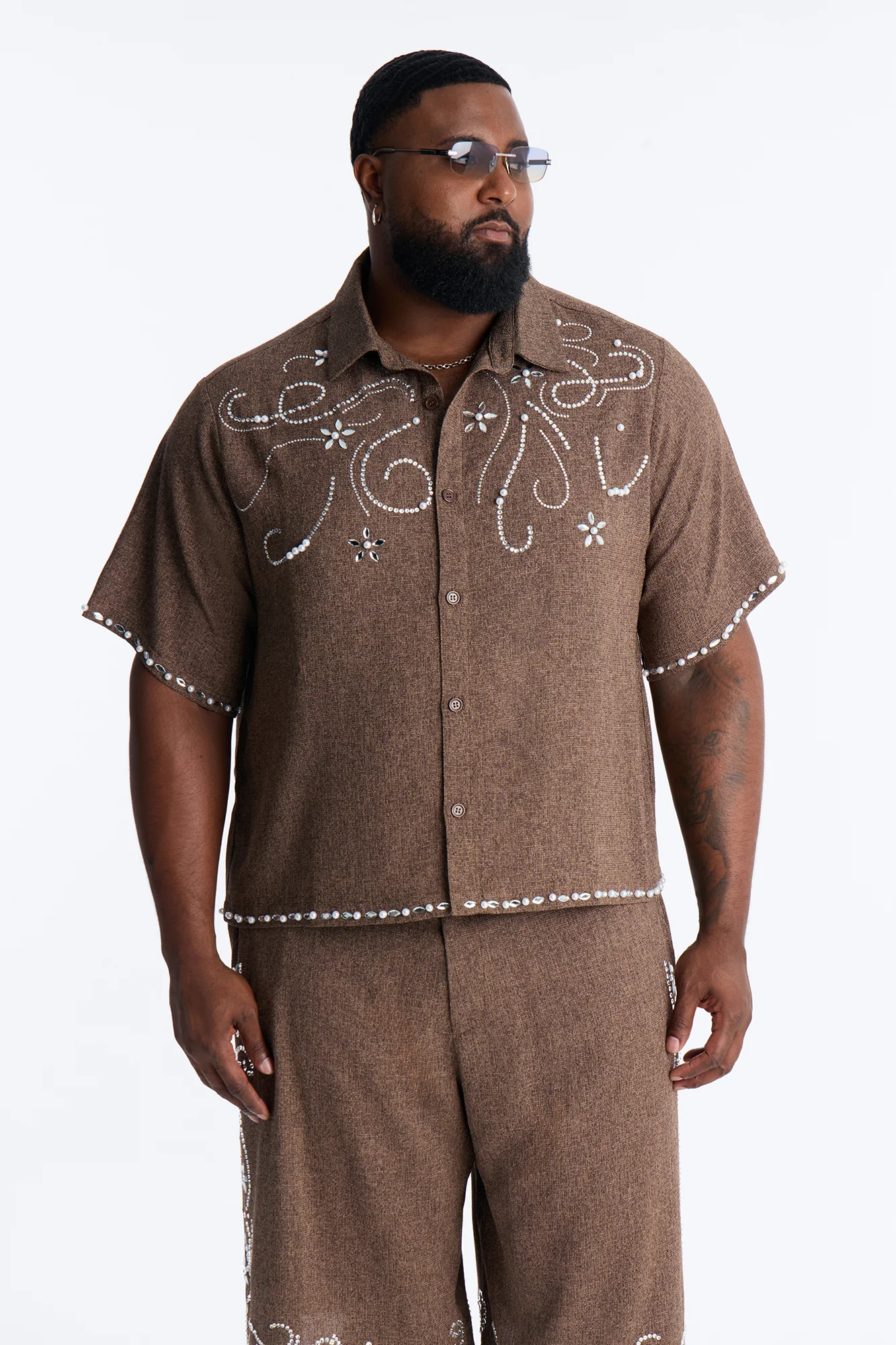 Cropped Wanderlust Pearl Journey Button Up - Brown - Image 5