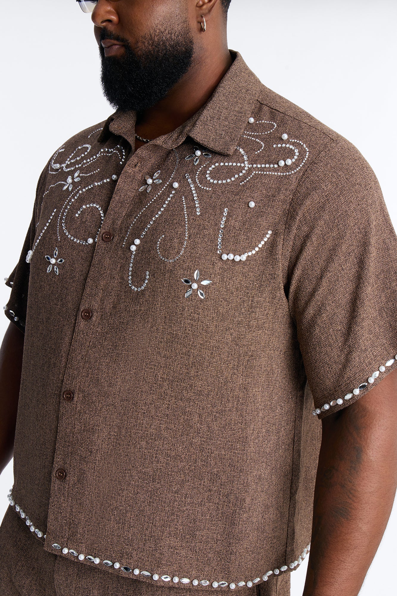 Cropped Wanderlust Pearl Journey Button Up - Brown - Image 7