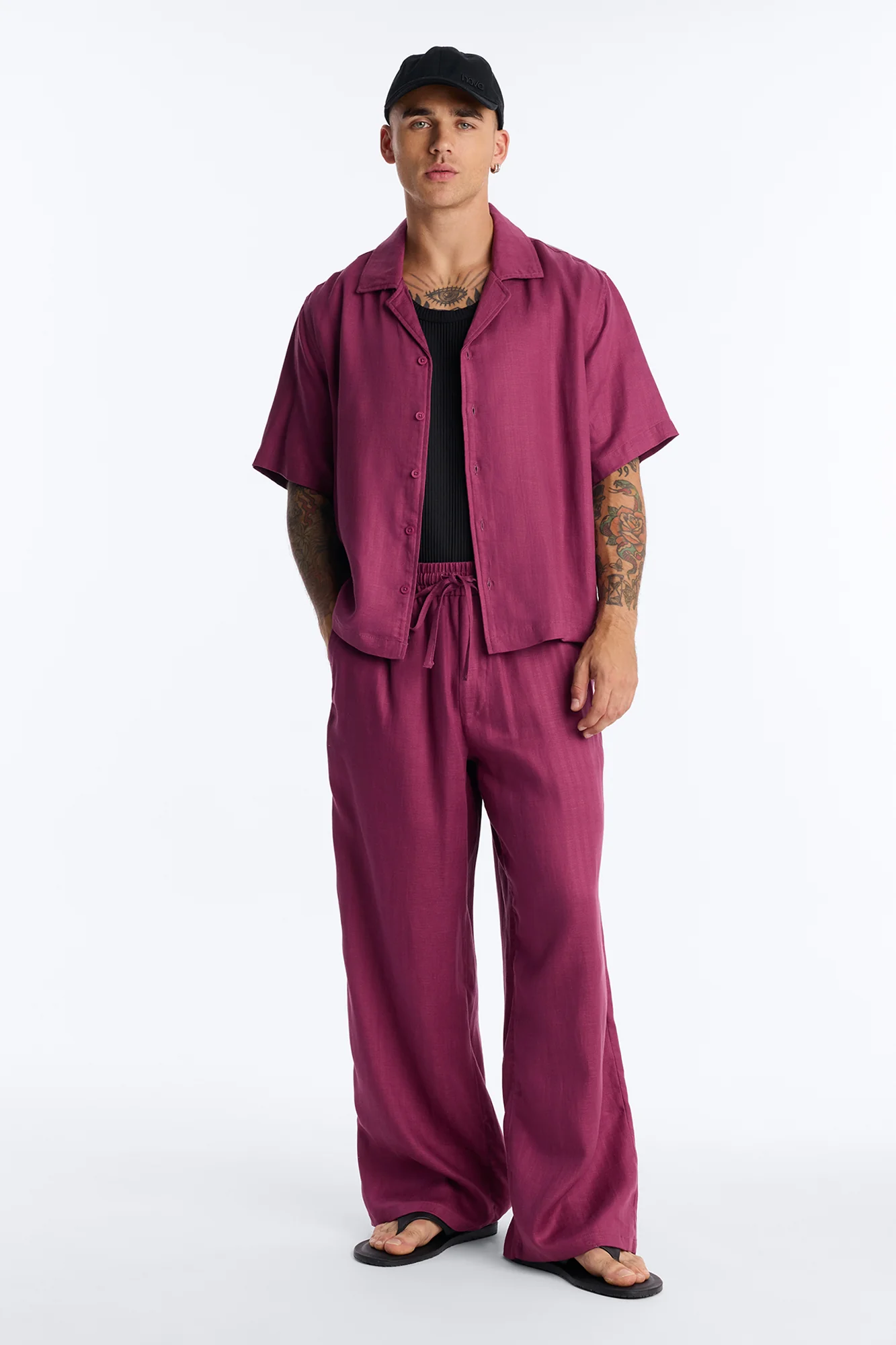 Cropped Wastelander Cuban Collar Button Up Shirt - Purple - Image 2