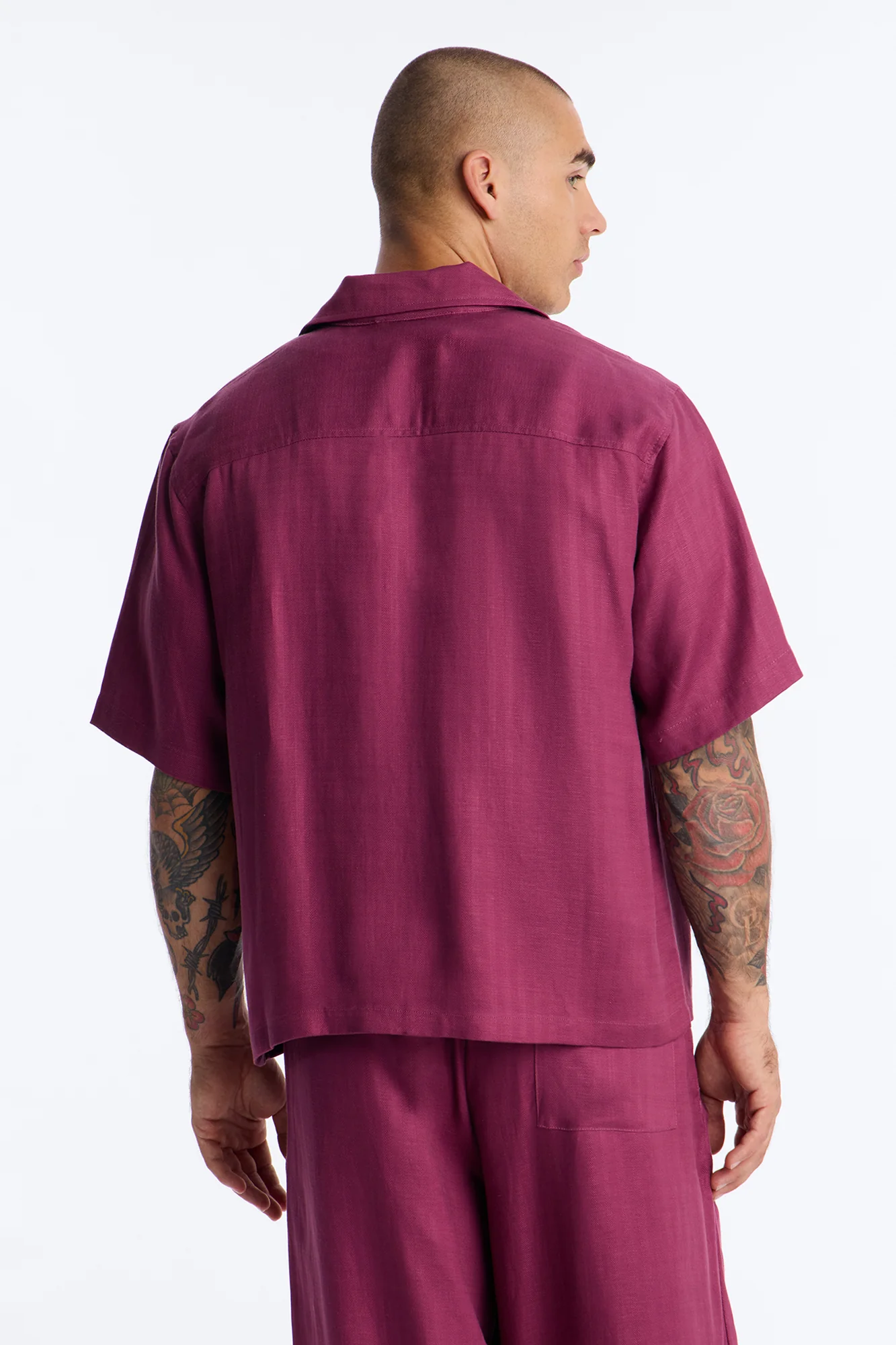 Cropped Wastelander Cuban Collar Button Up Shirt - Purple - Image 4
