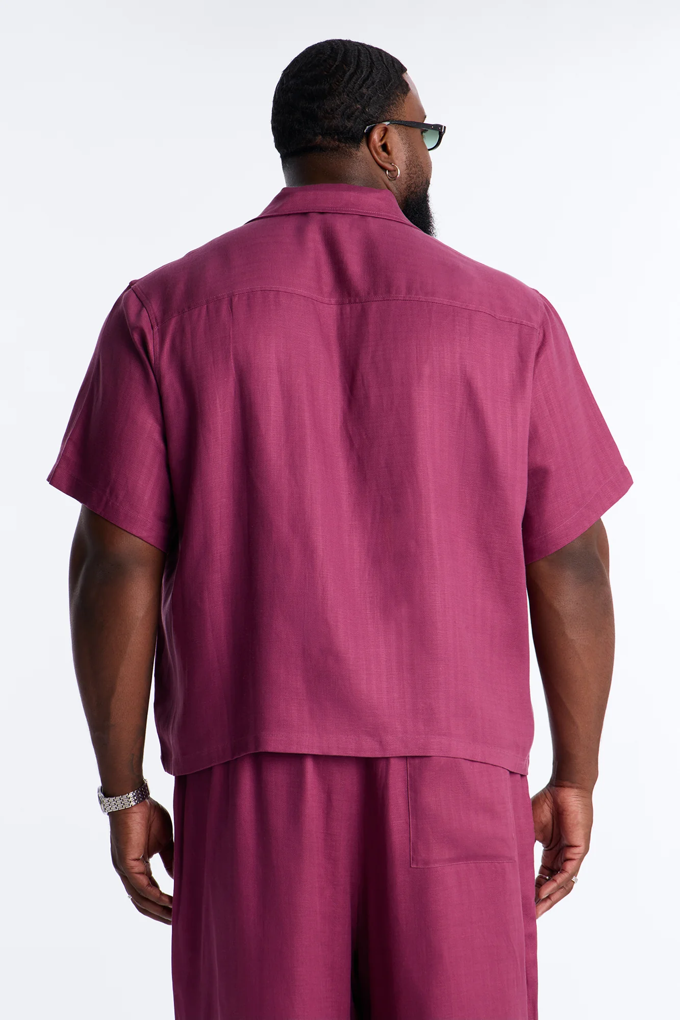 Cropped Wastelander Cuban Collar Button Up Shirt - Purple - Image 7